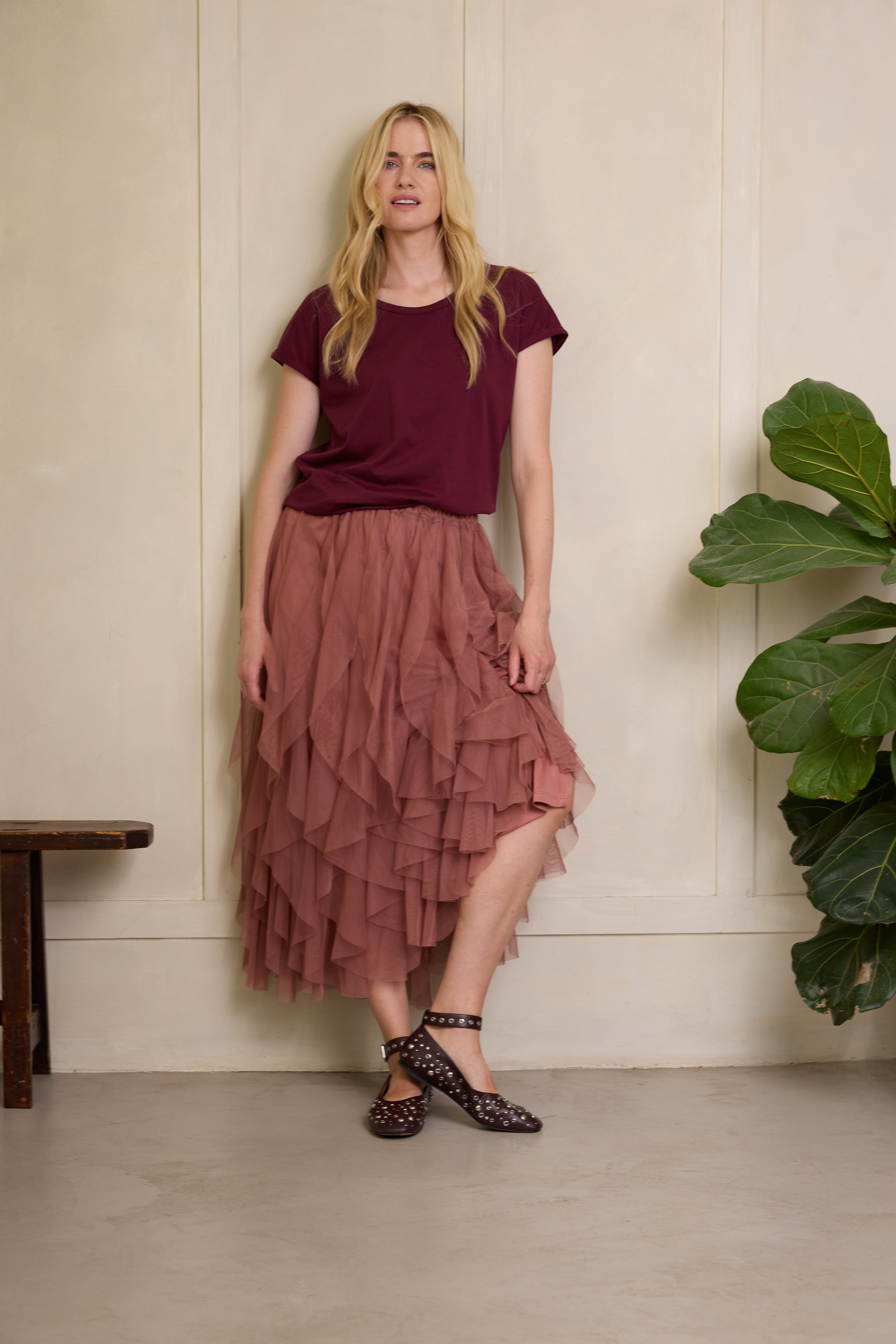 The Perfect Roll Sleeve T-Shirt - Dark Cherry