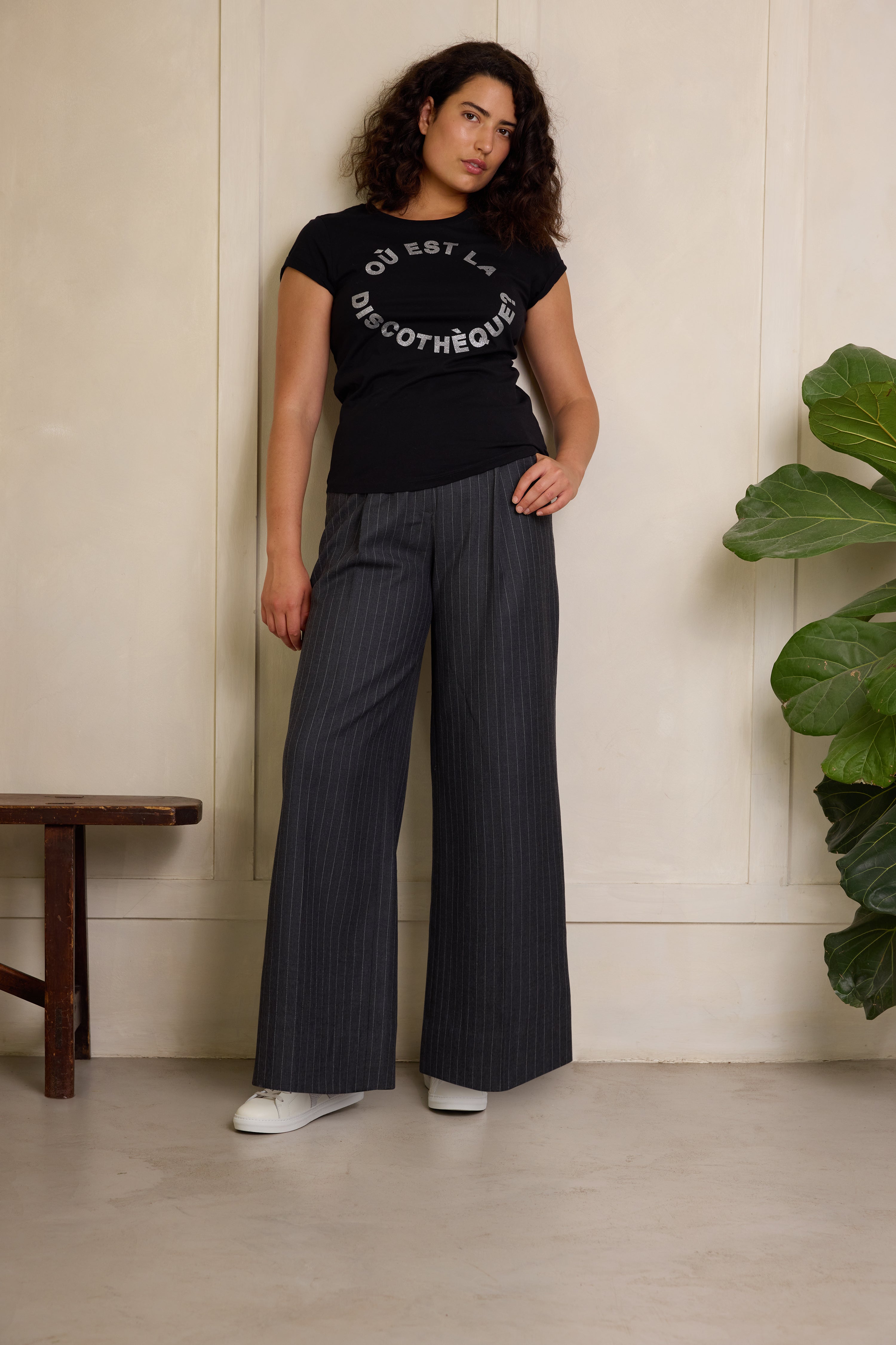Leah Pinstripe Wide Leg Trousers Grey