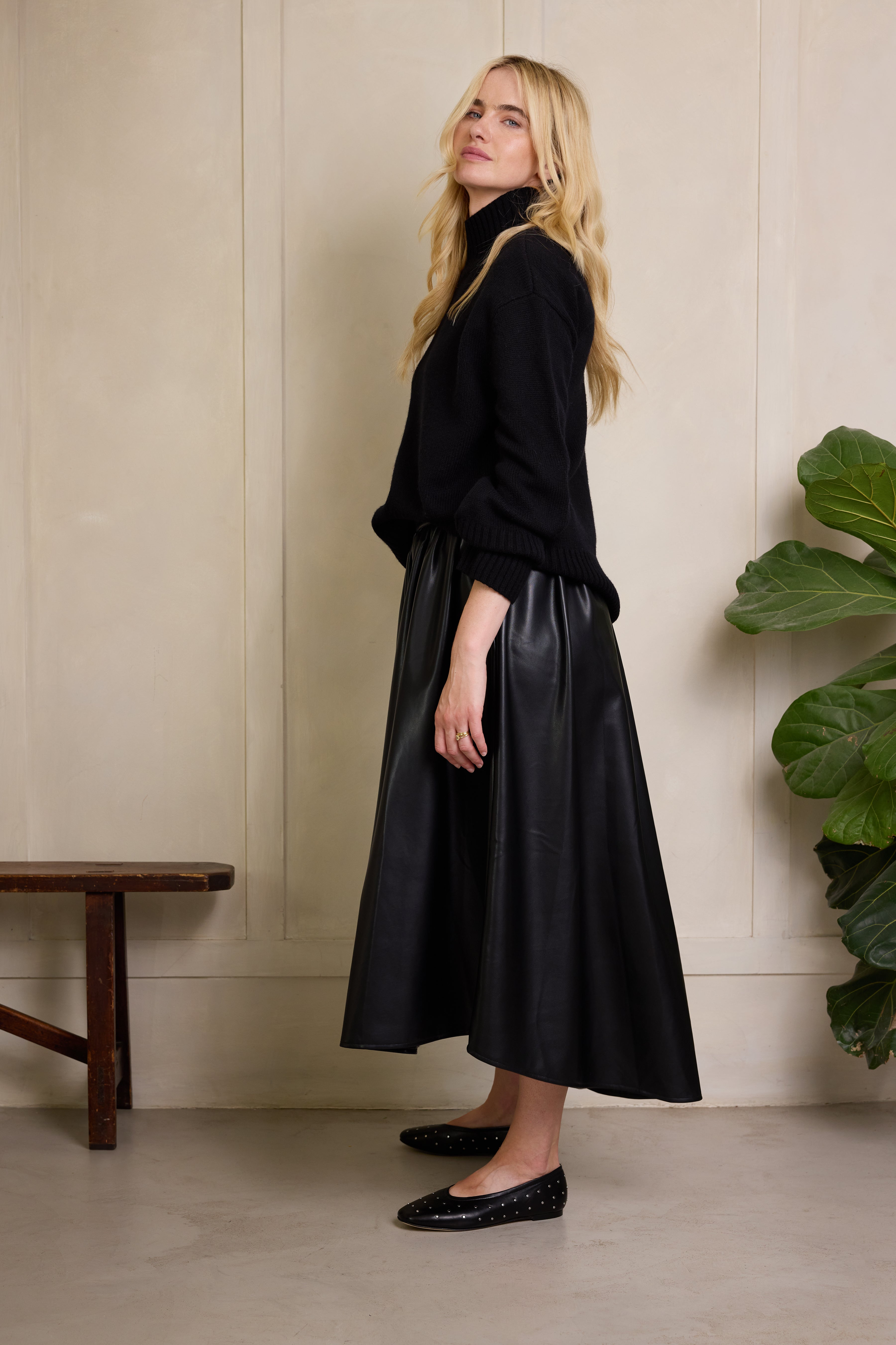 Delphine Faux Leather Skirt - Black