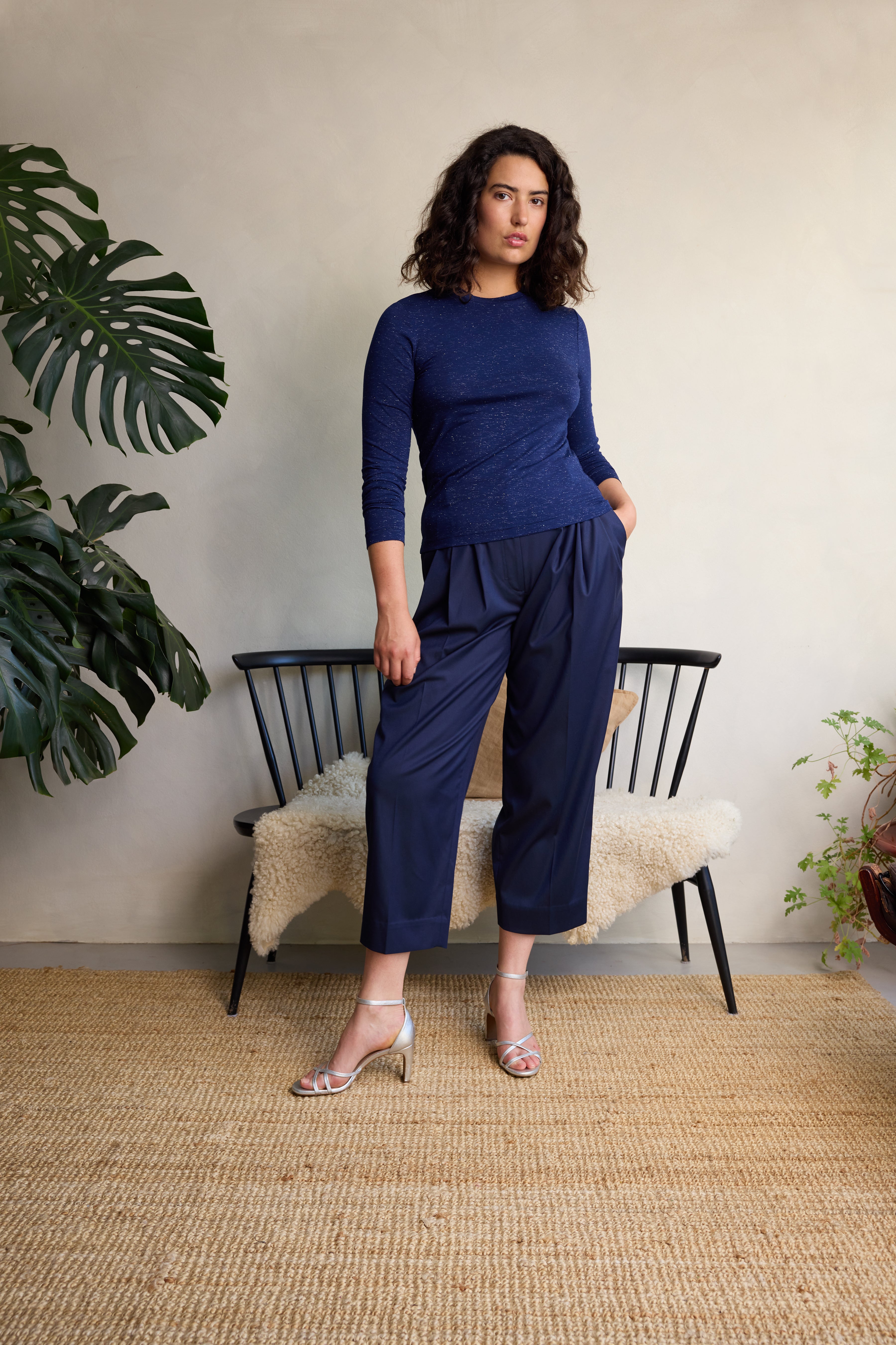 Leni Sparkle Long Sleeve T-Shirt - Navy