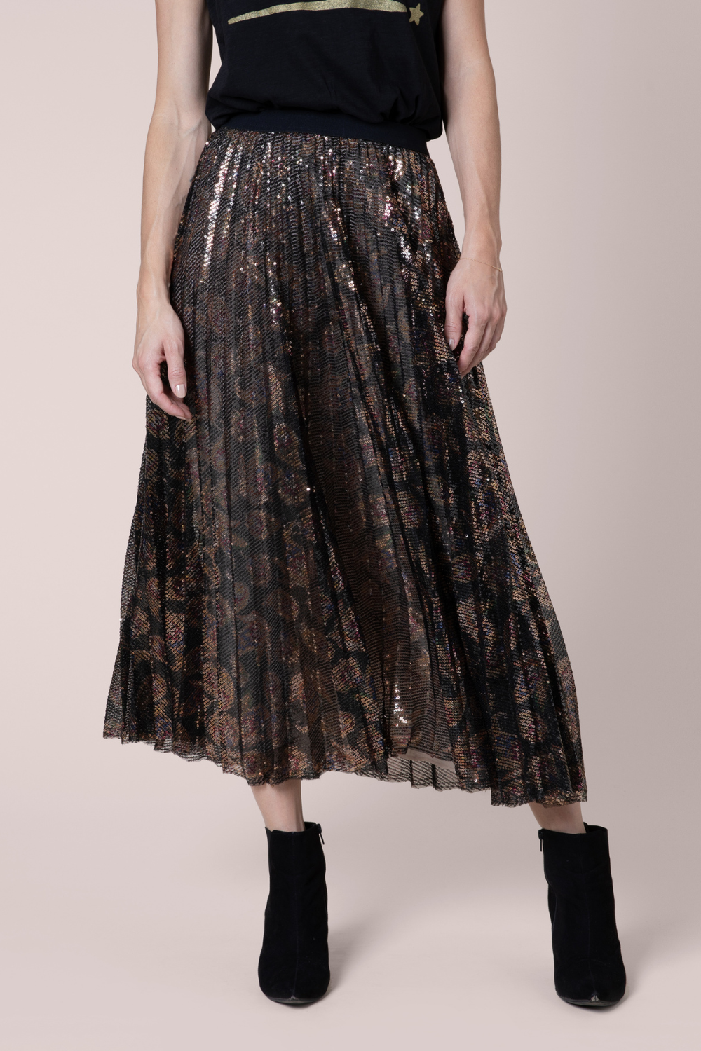 Ella Animal Print Sequin Skirt metallic skirt animal print skirt midi skit eleven loves ellen loves 11loves sustainable