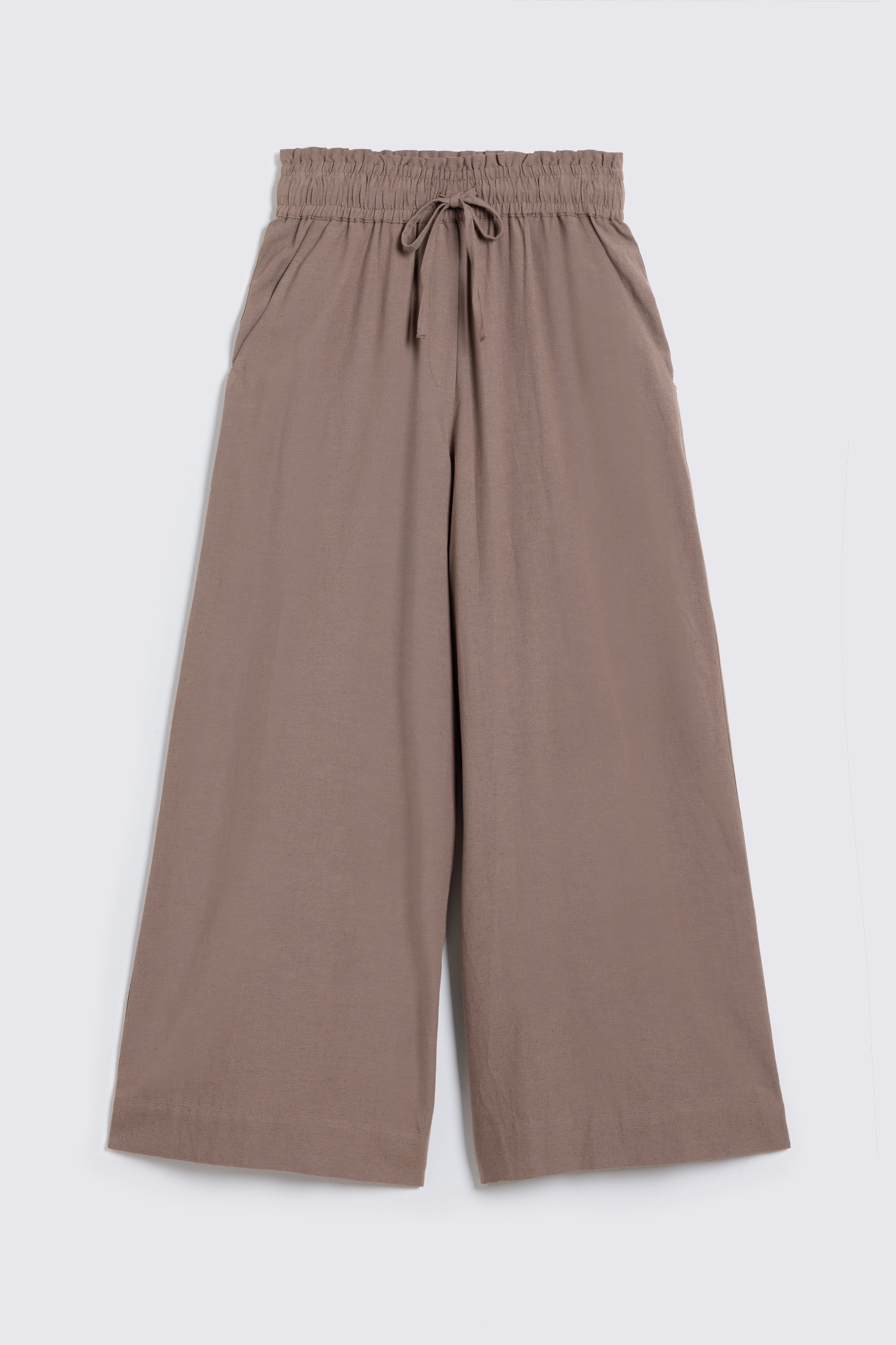 Joelle Viscose Linen Wide Leg Trousers - Taupe