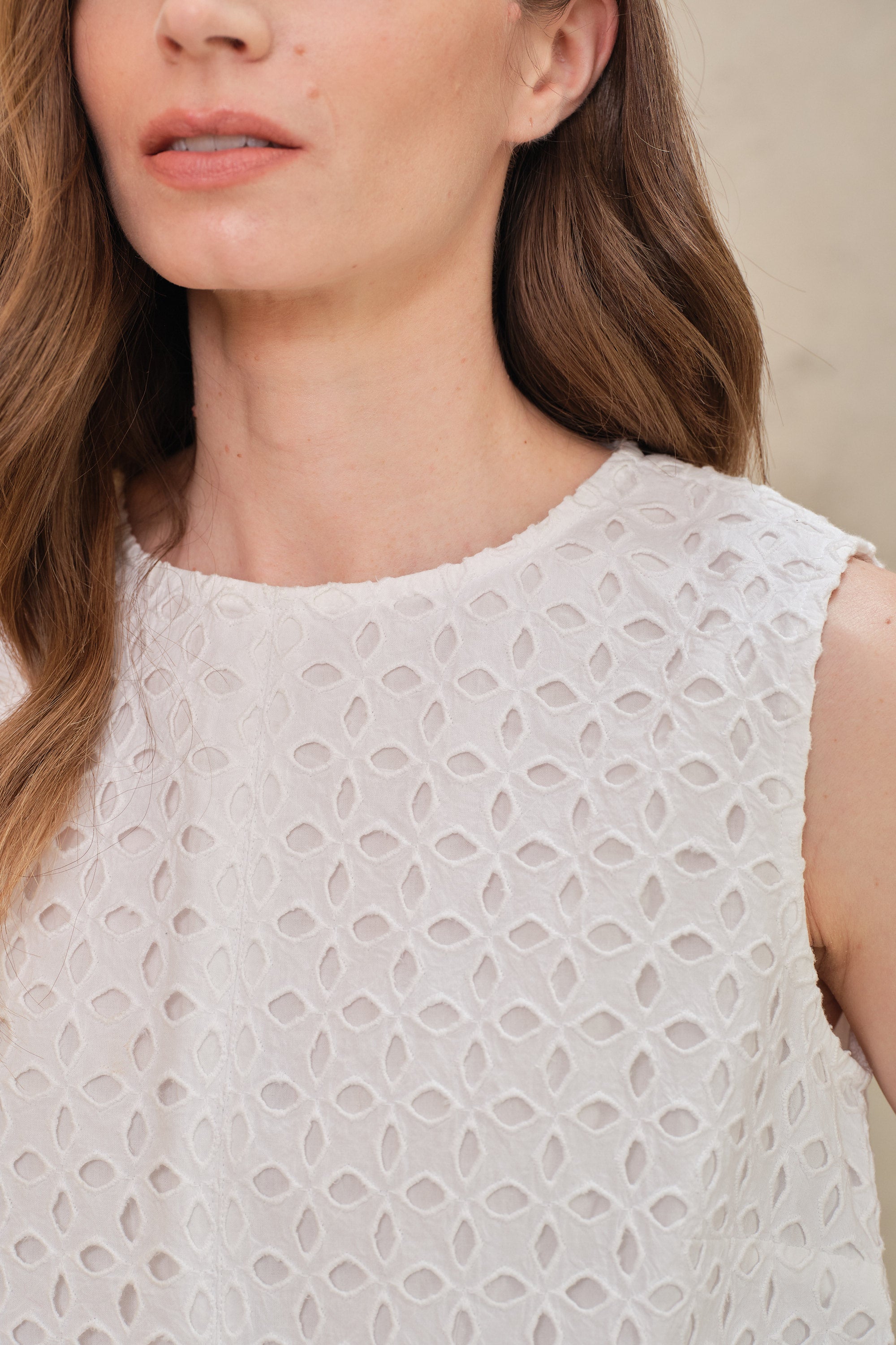 Bali Broderie Shell Top - White