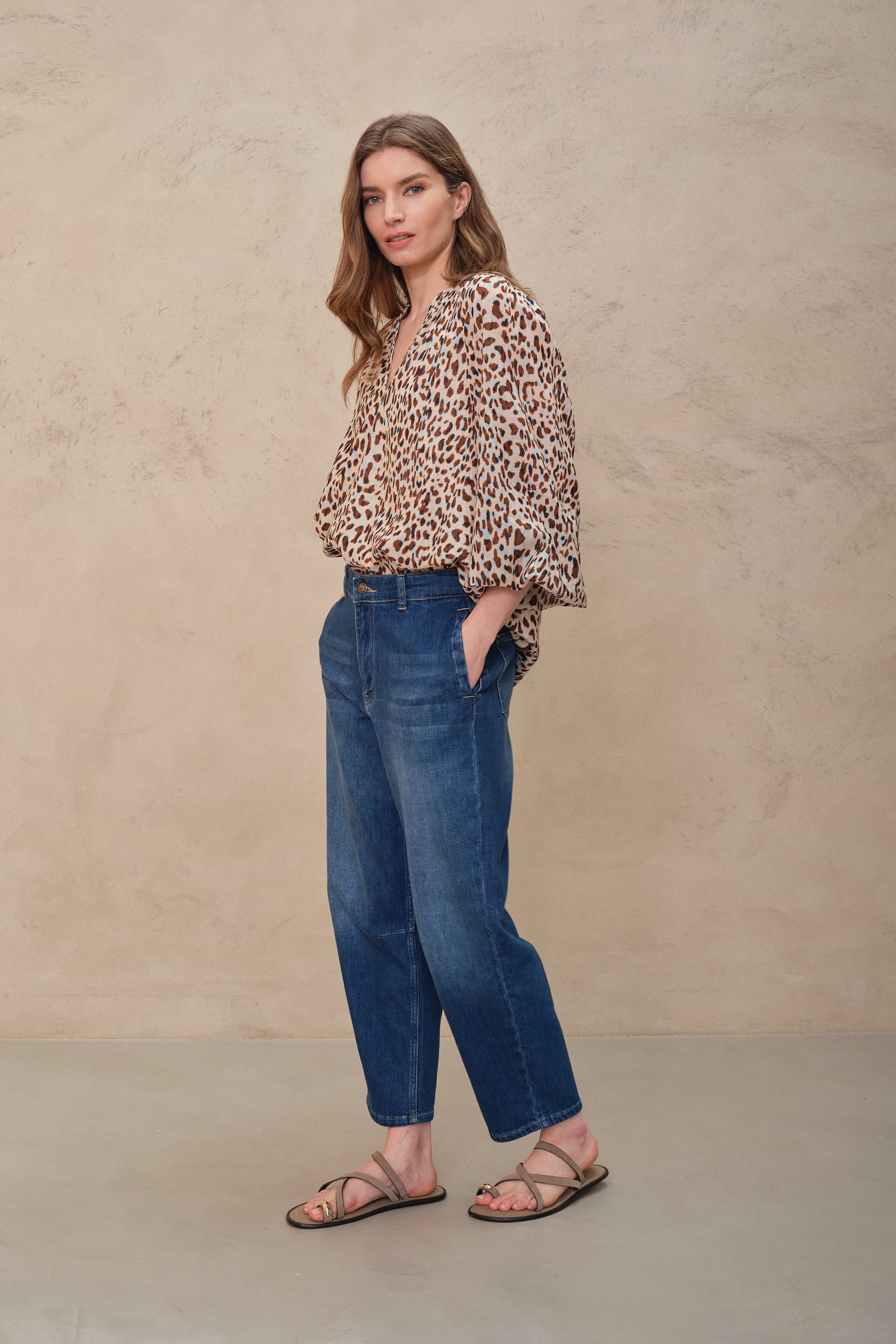 Remy Notch Neck Blouse - Leopard