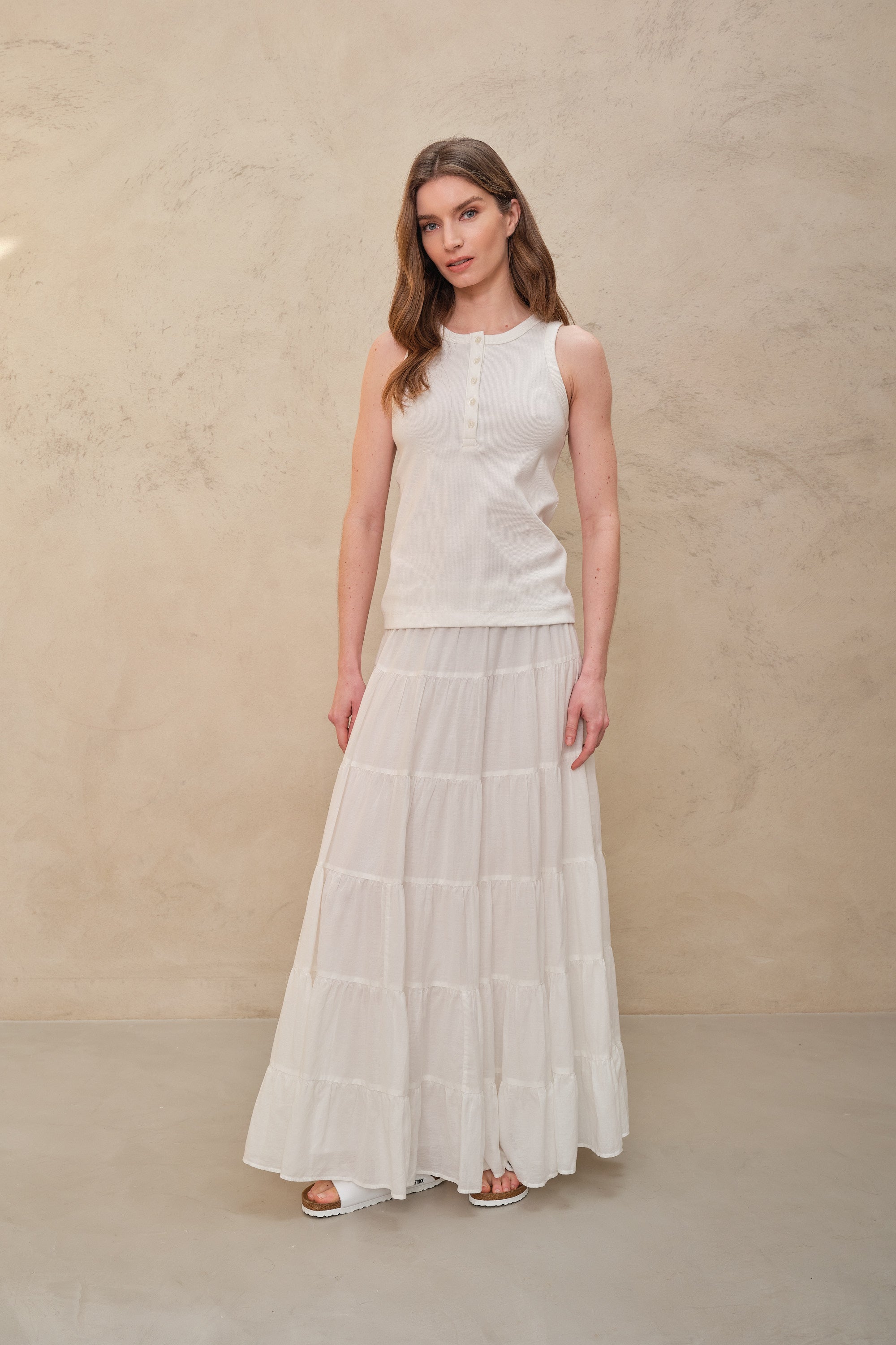 Tia Tiered Cotton Maxi Skirt - Ivory