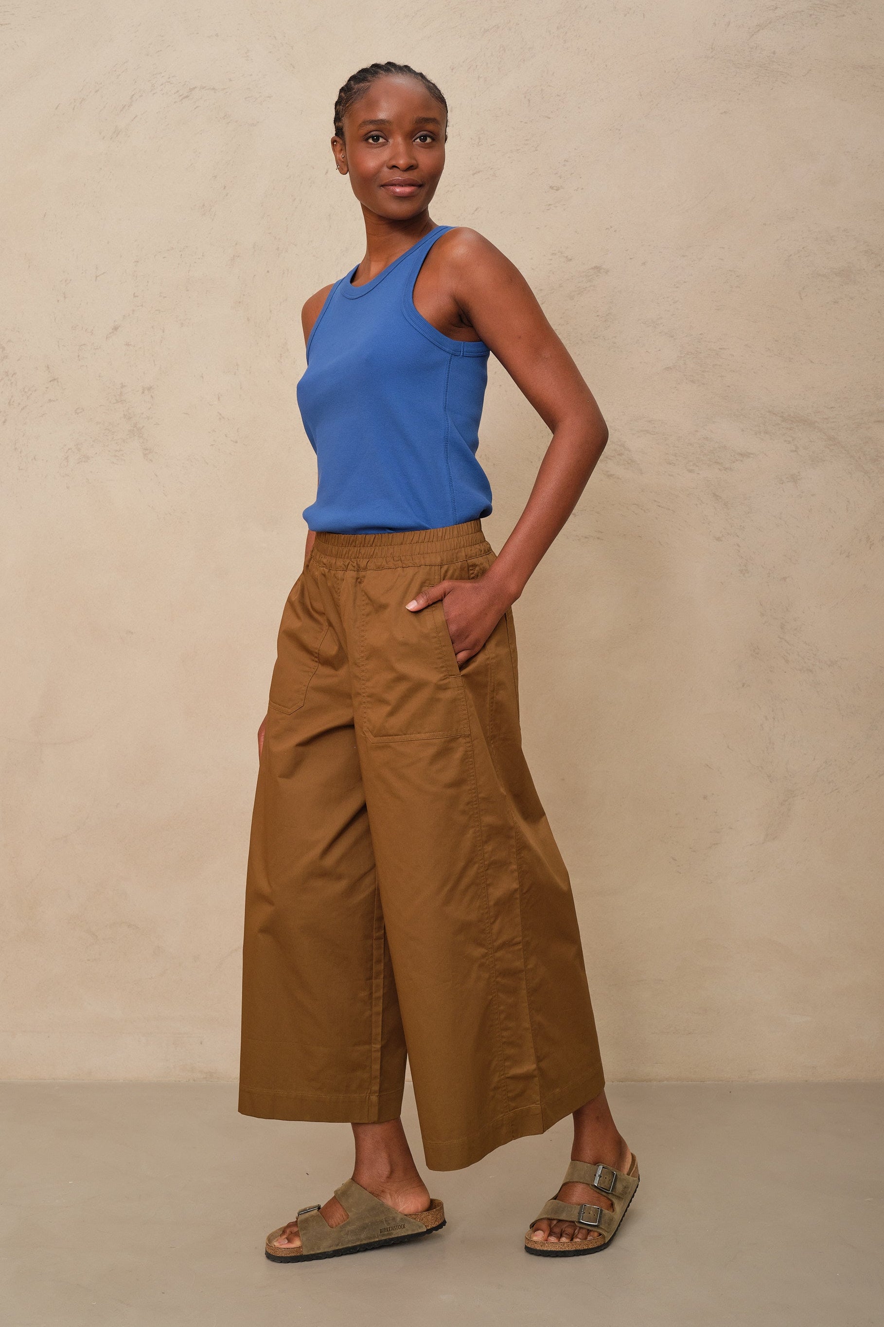 Cassie Wide Leg Cropped Trousers - Moss