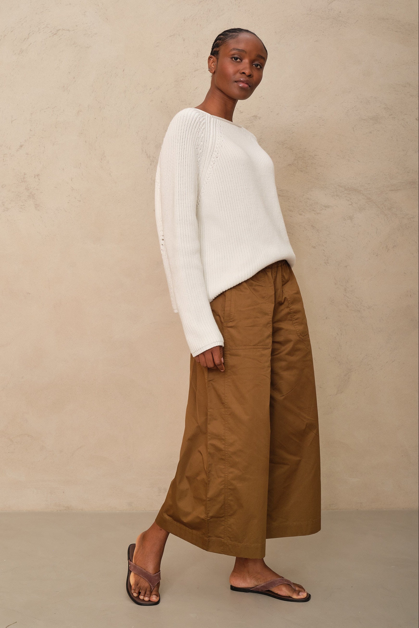 Cassie Wide Leg Cropped Trousers - Moss
