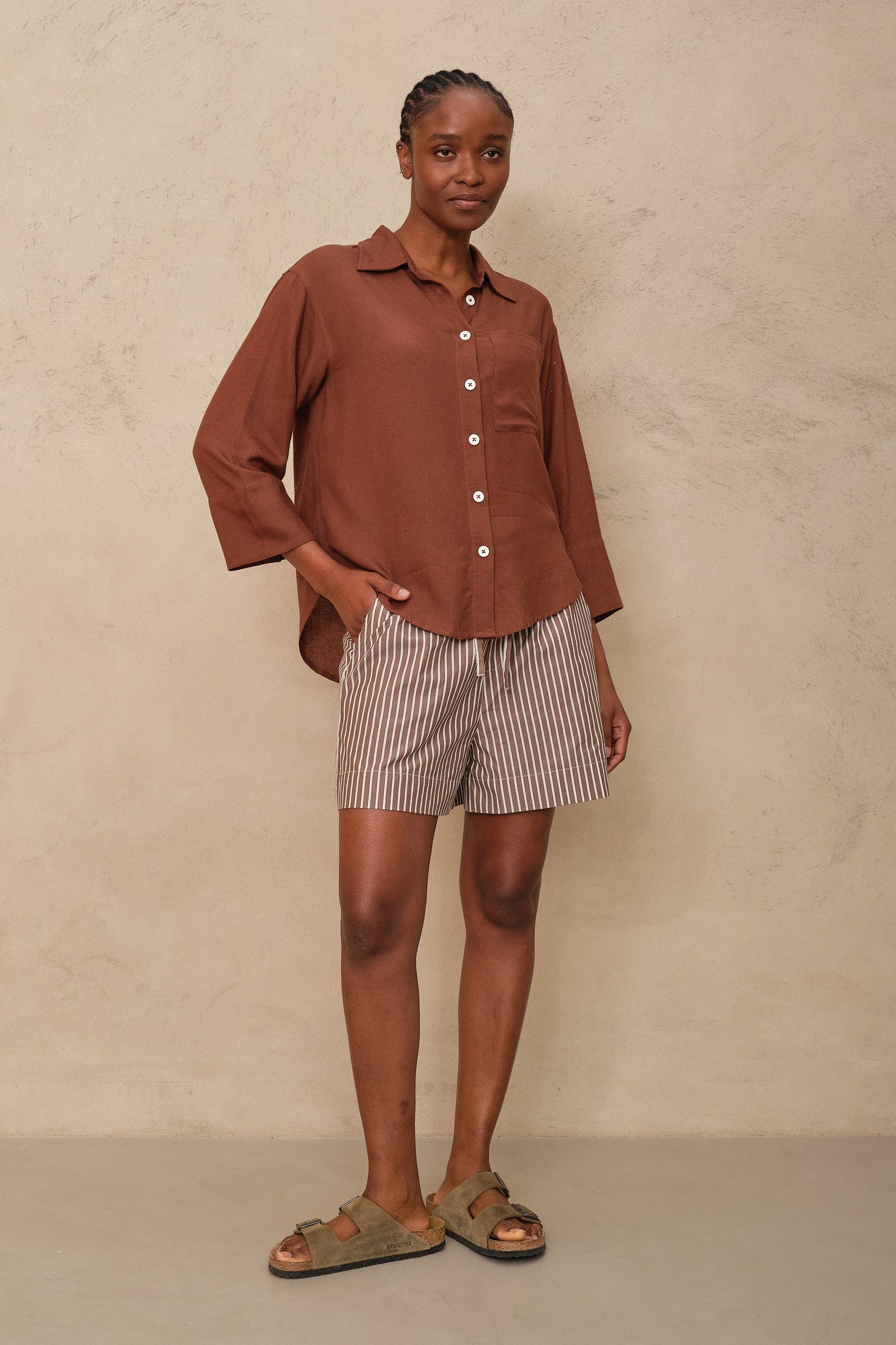 Lulu Linen Blend Shirt - Chocolate