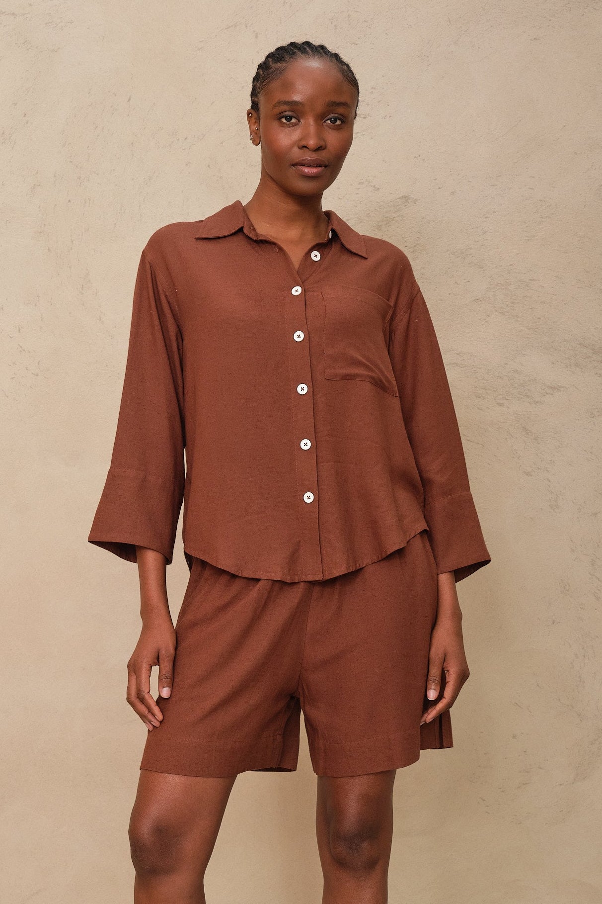 Lulu Linen Blend Shirt - Chocolate