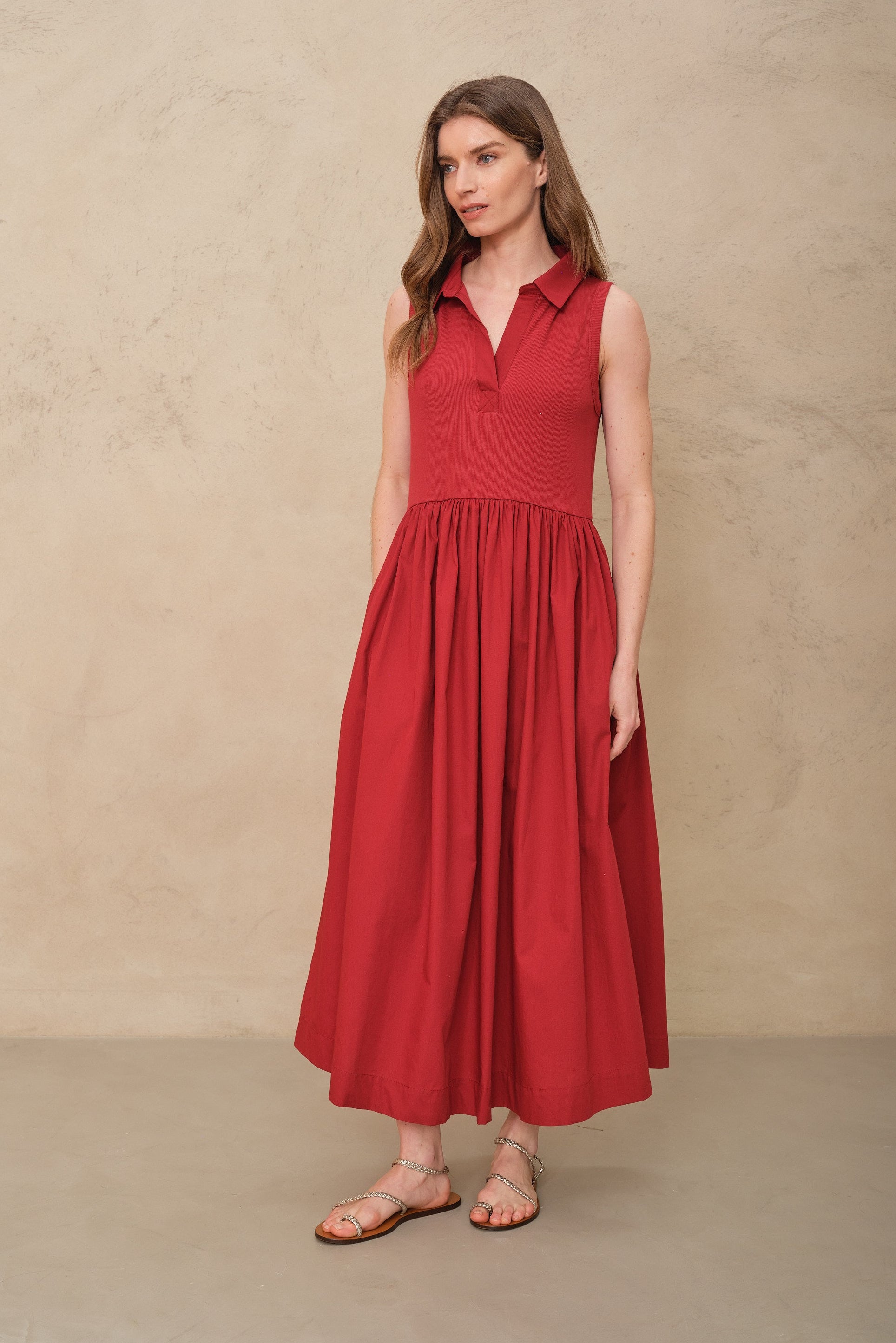 Birdie Poplin Jersey Dress - Burgundy