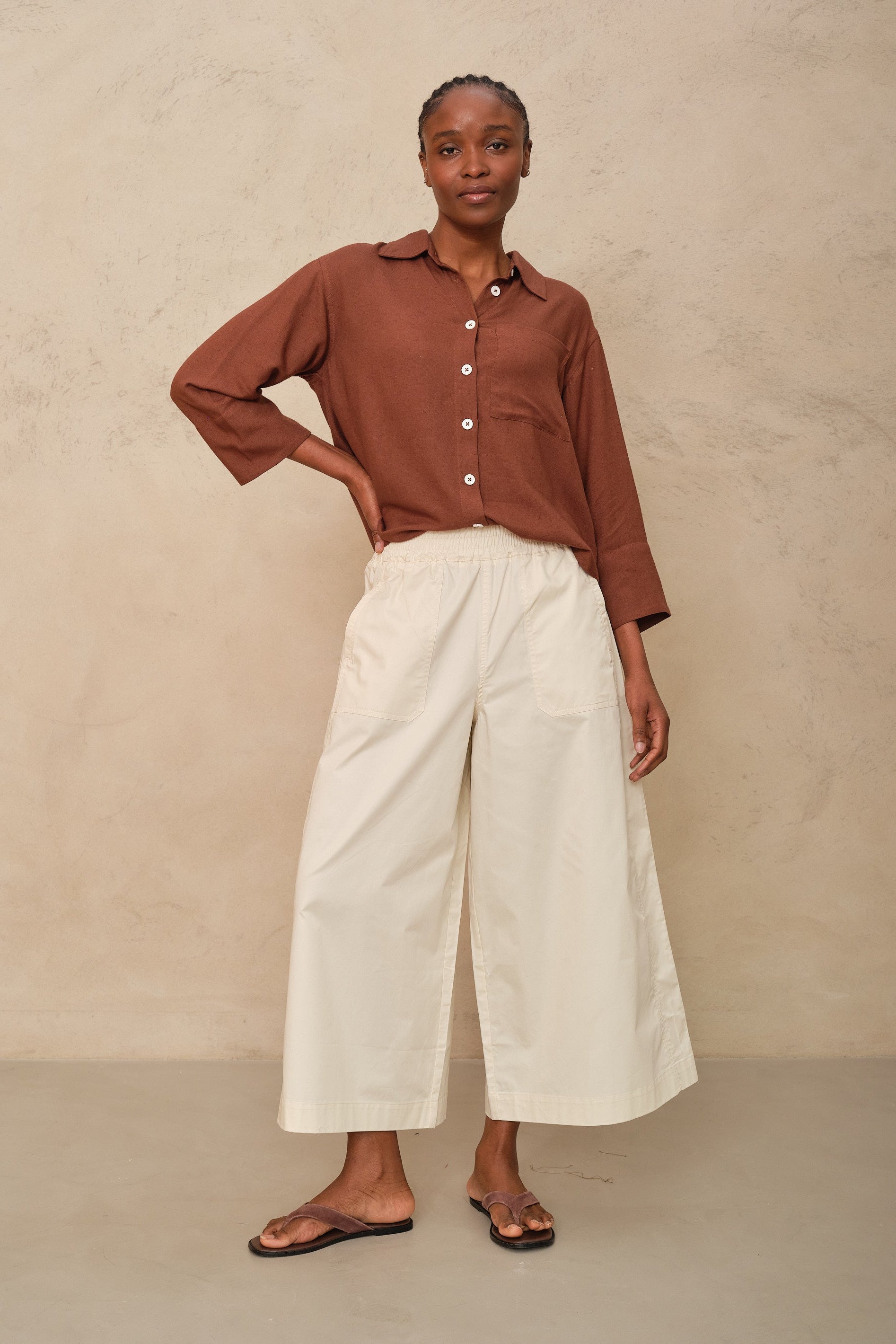 Cassie Wide Leg Cropped Trousers - Ecru