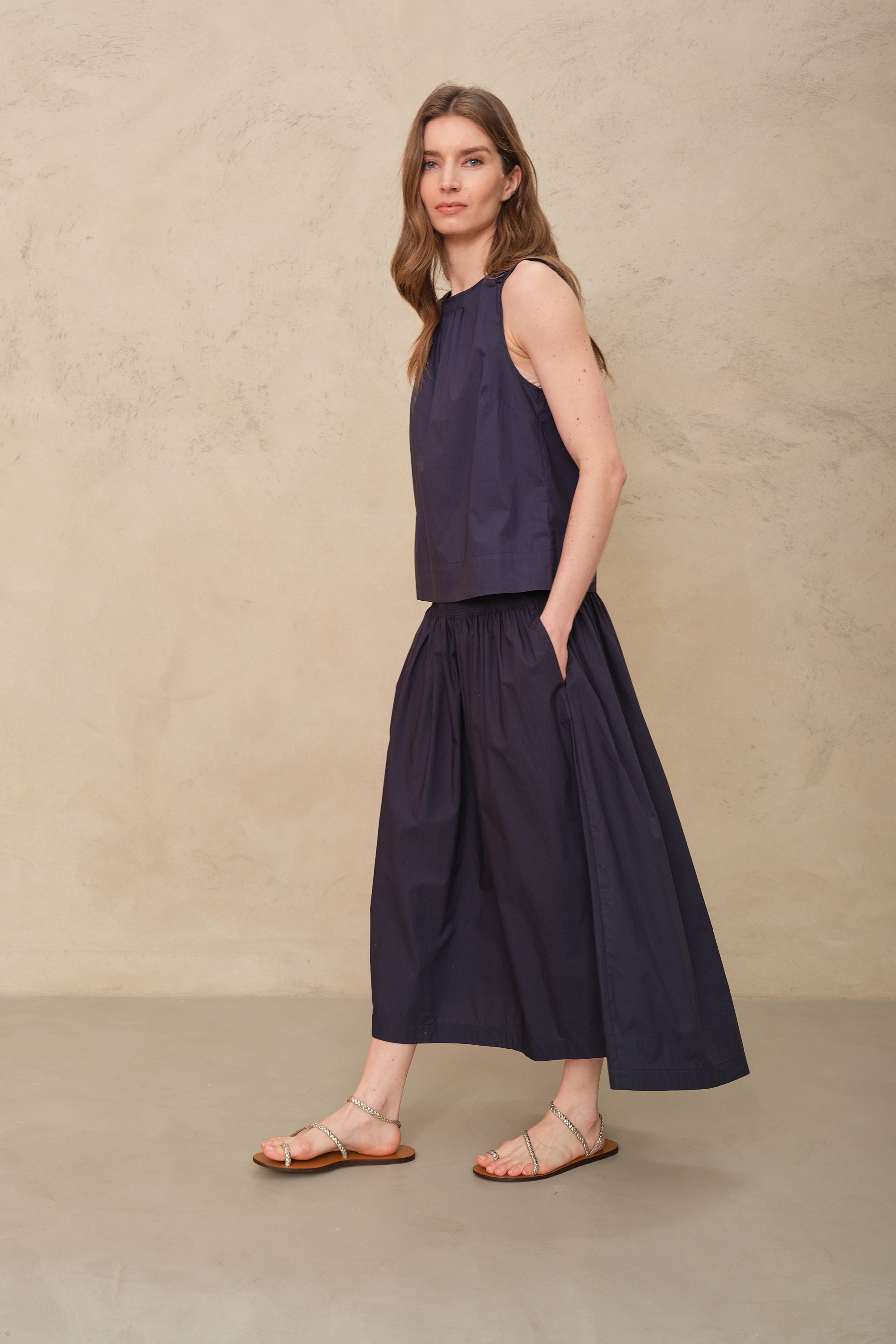 Drew Dip Hem Skirt - Navy