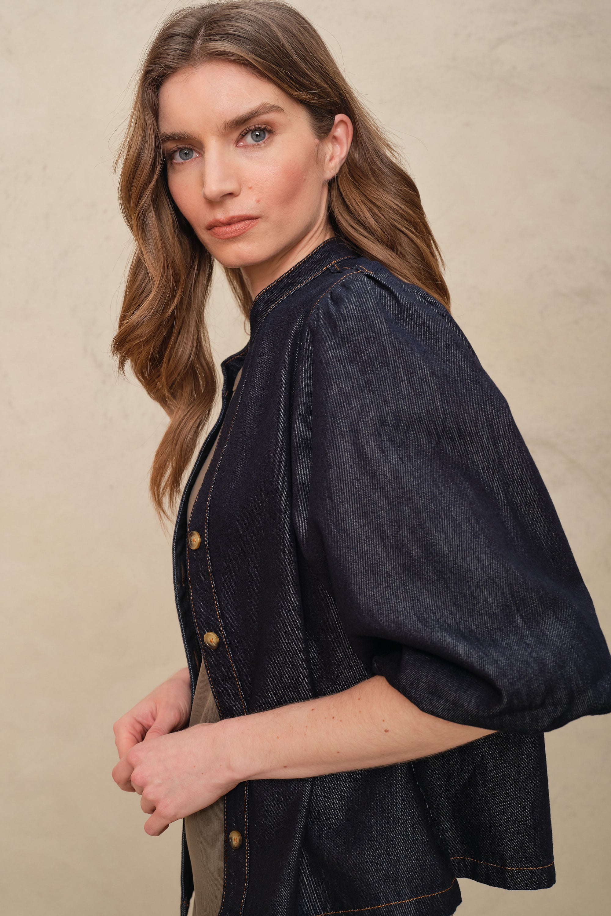 Odette Denim Blouse - Dark Wash