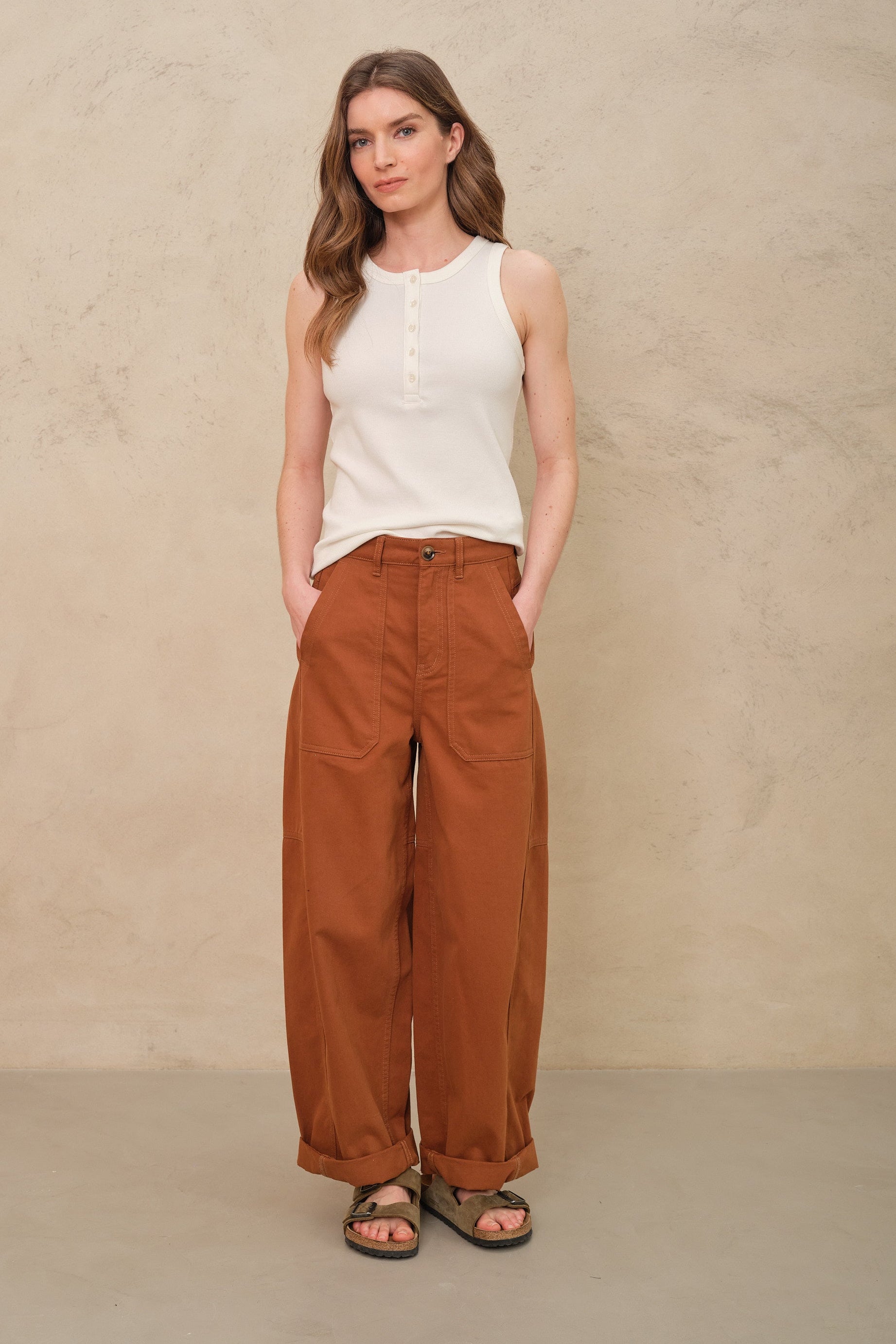 Billie Barrel Leg Trousers - Camel