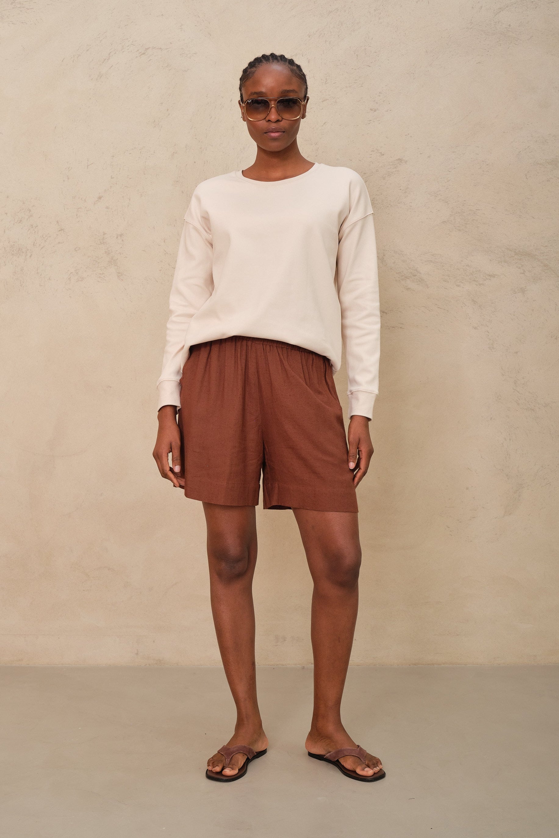 Lottie Linen Blend Shorts - Chocolate