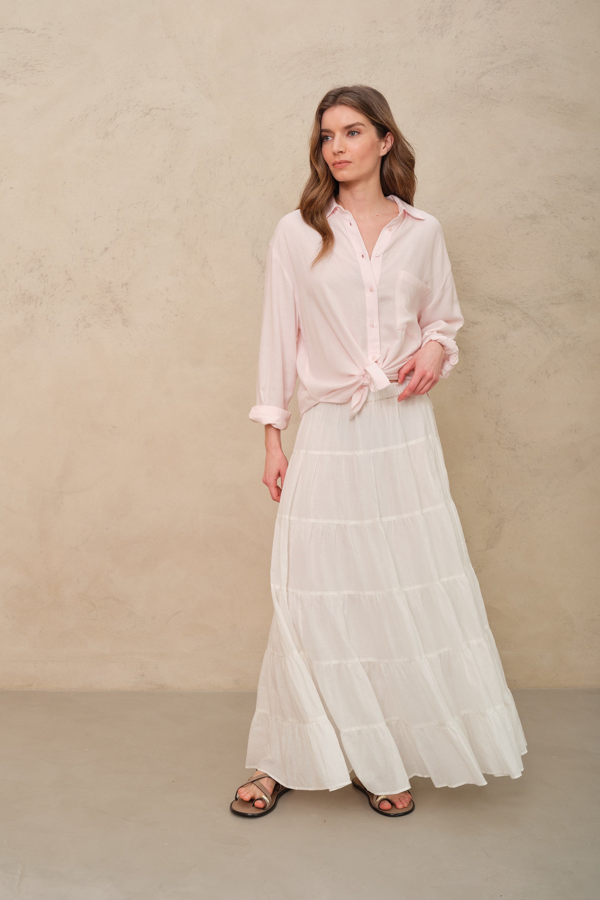 Tia Tiered Cotton Maxi Skirt - Ivory