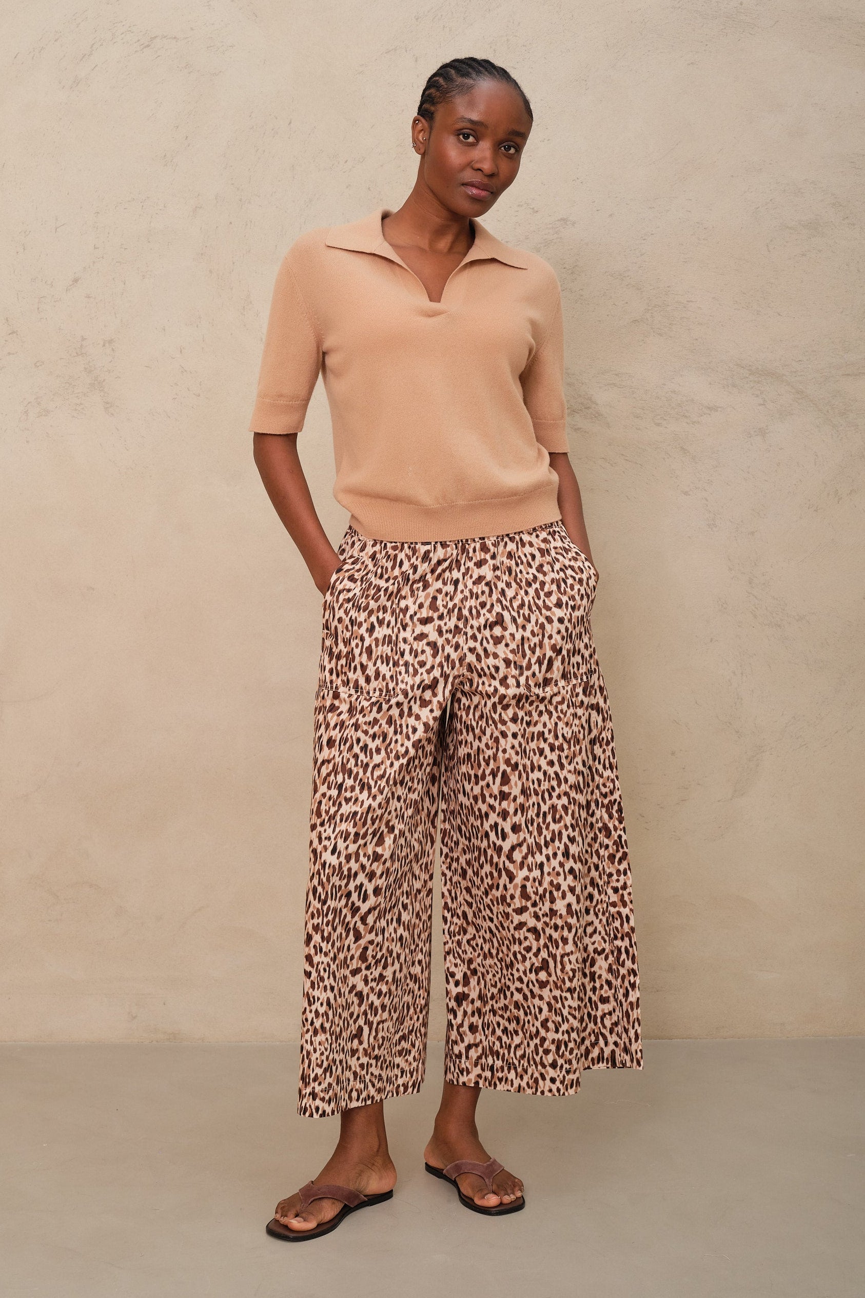 Cassie Wide Leg Cropped Trousers - Leopard