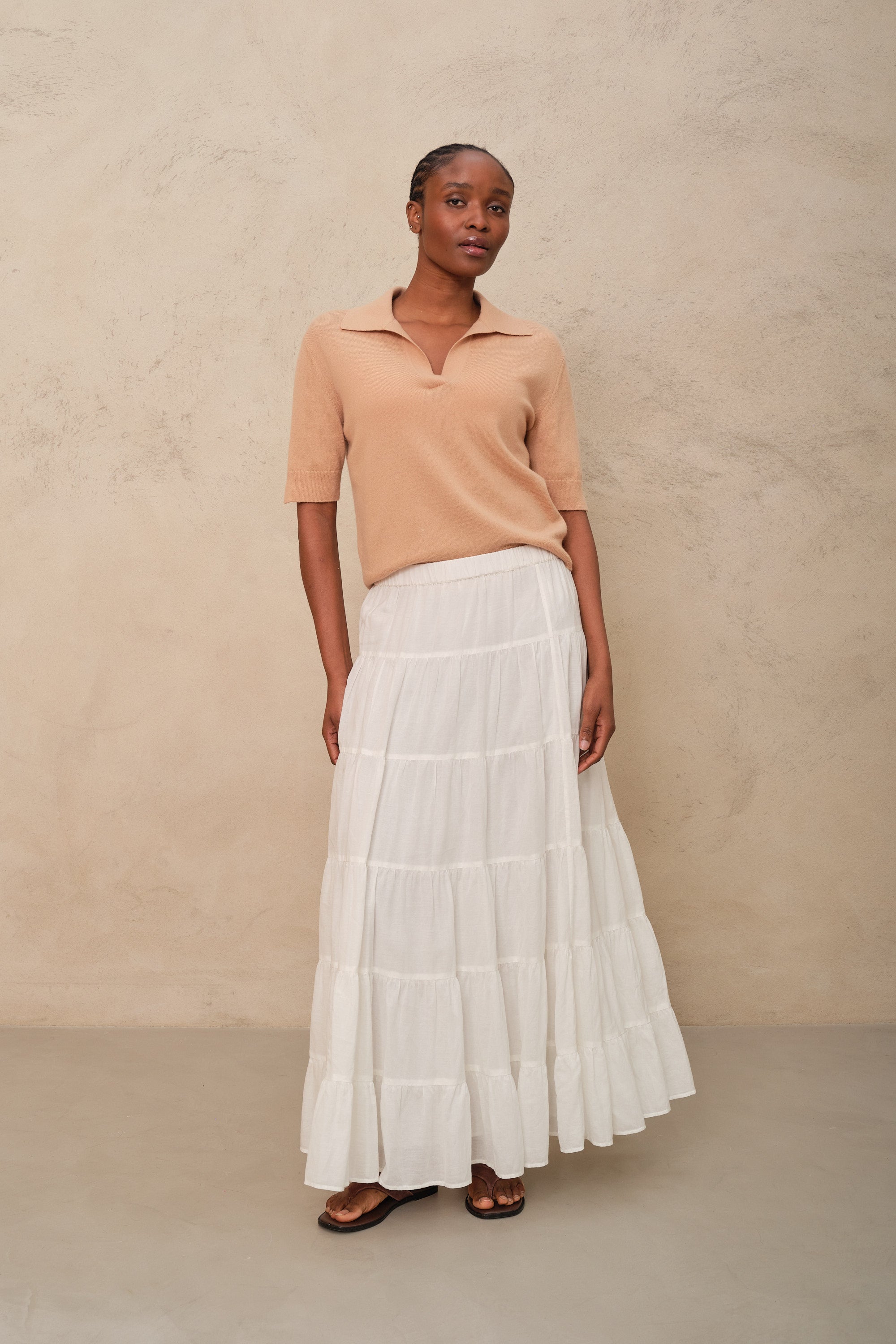 Tia Tiered Cotton Maxi Skirt - Ivory