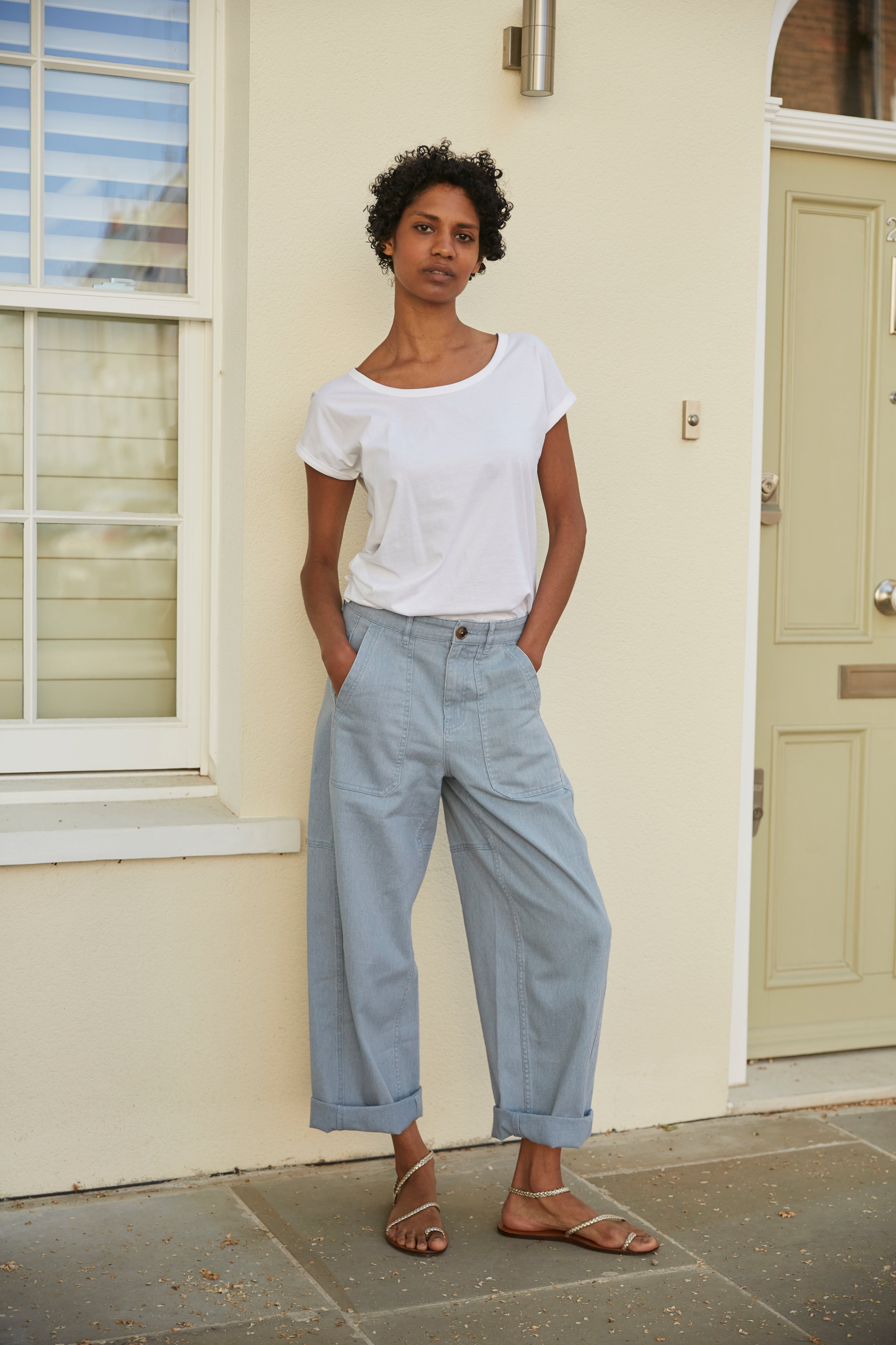 Billie Barrel Leg Trousers - Pale Blue