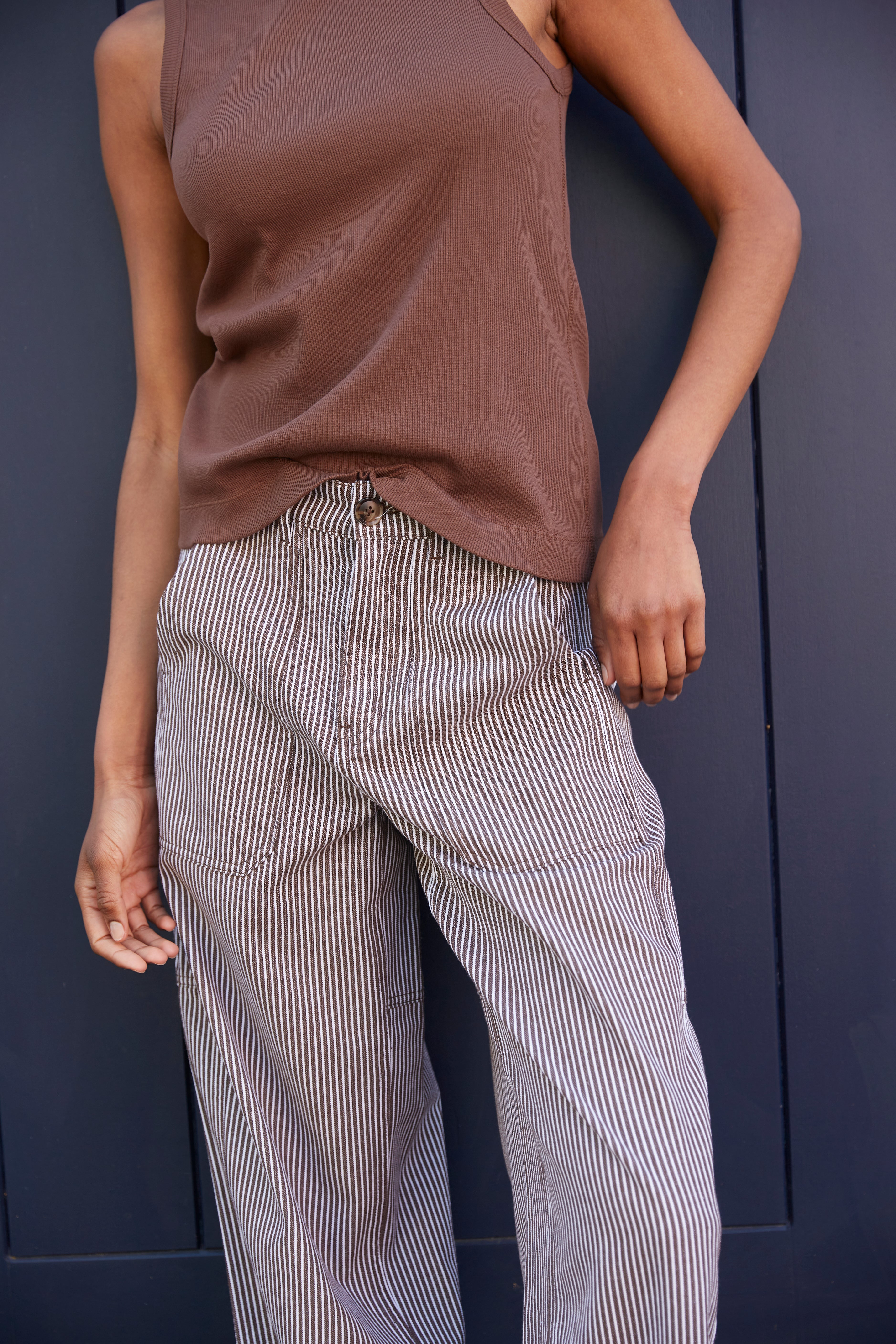 Billie Barrel Leg Striped Trousers - Chocolate