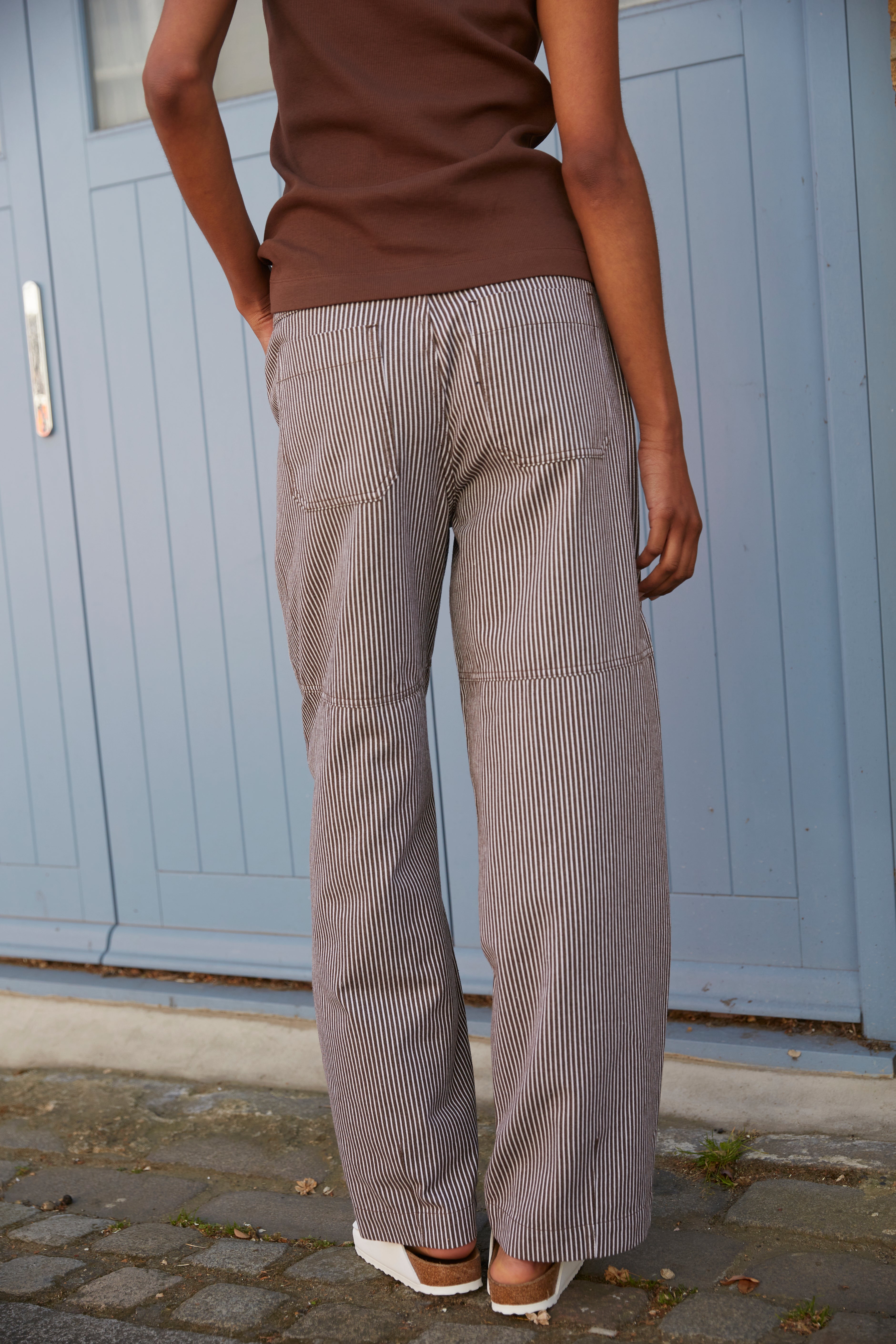 Billie Barrel Leg Striped Trousers - Chocolate