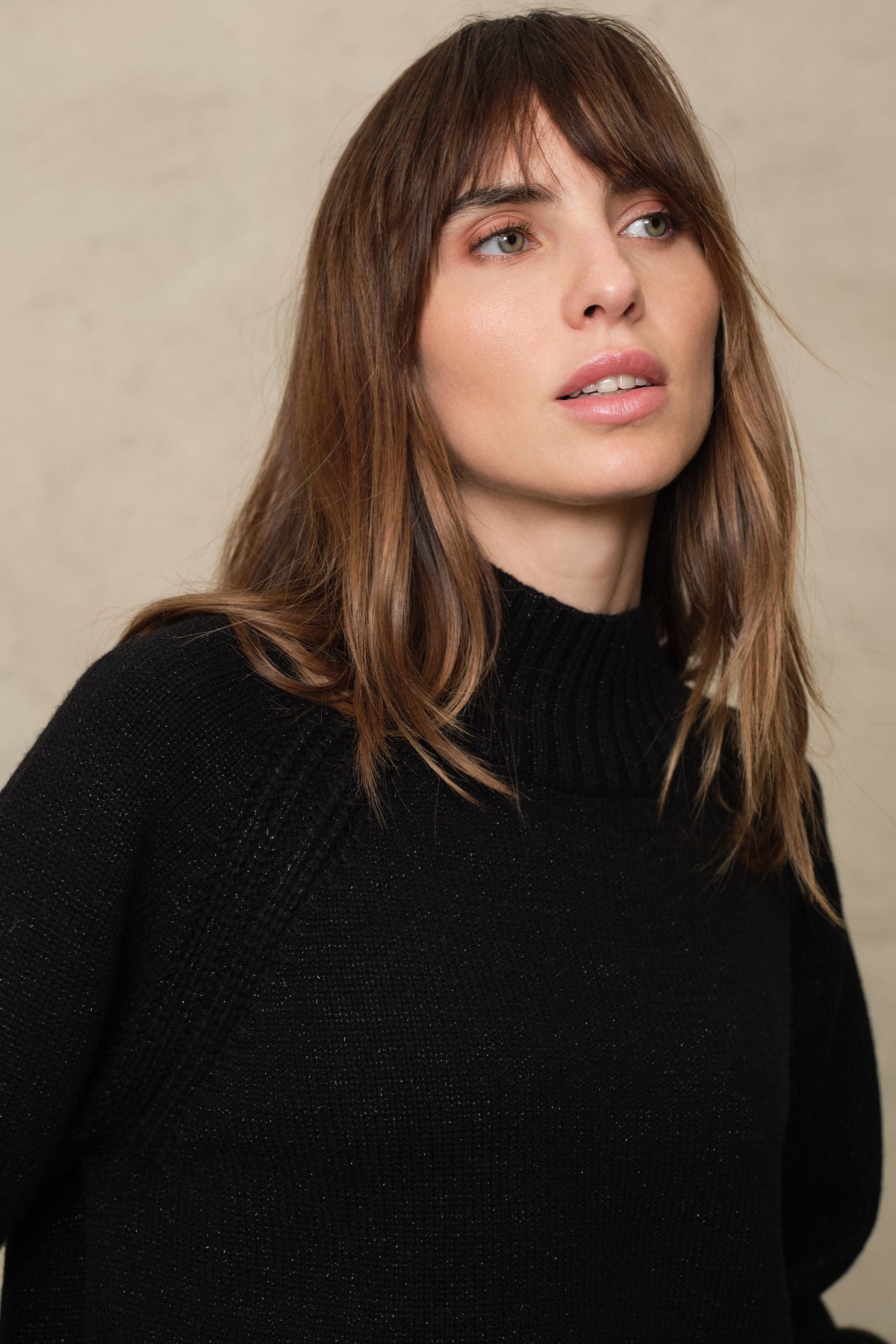 Blythe funnel neck cropped jumper in black sparkle