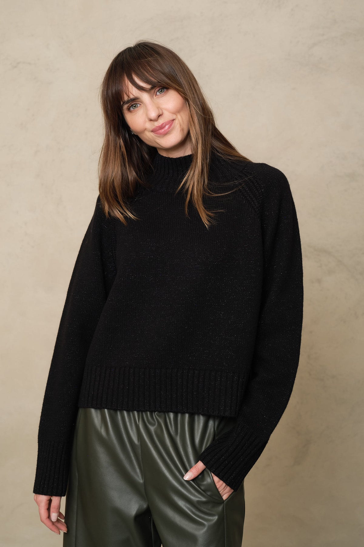 Blythe funnel neck cropped jumper in black sparkle
