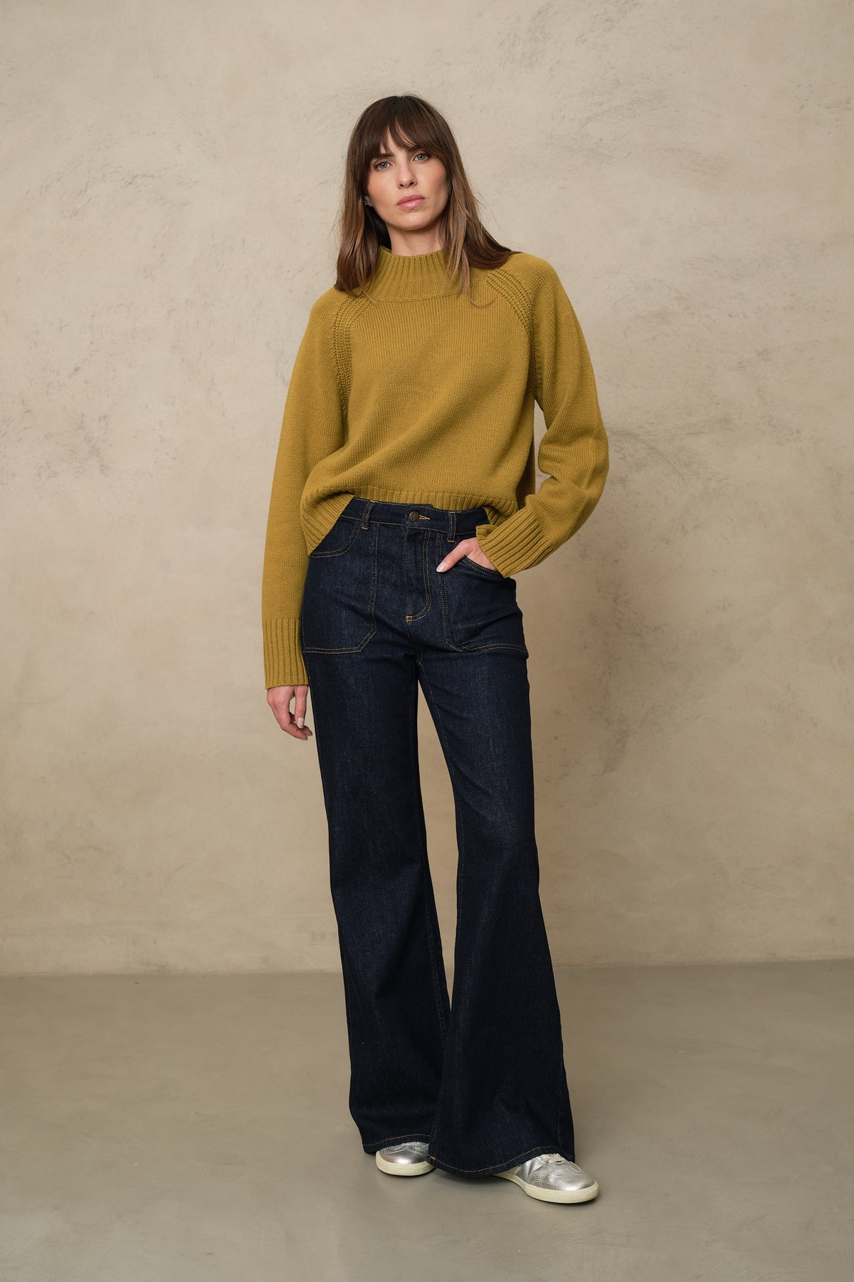 Blythe funnel neck cropped jumper in turmeric