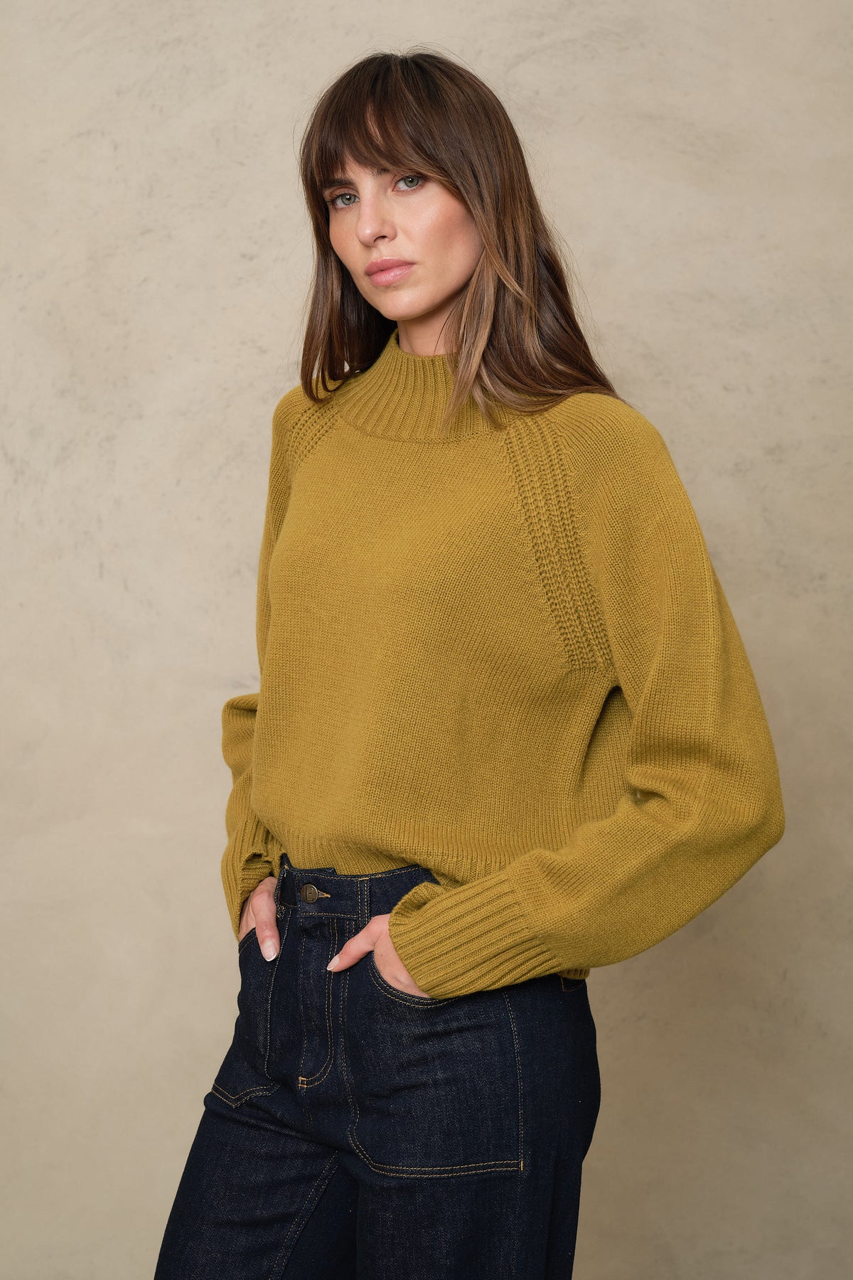 Blythe funnel neck cropped jumper in turmeric