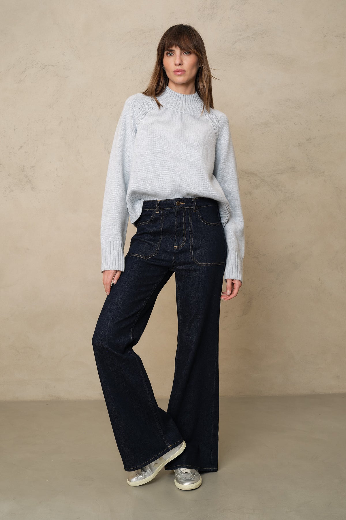 Blythe funnel neck cropped jumper in ice blue sparkle