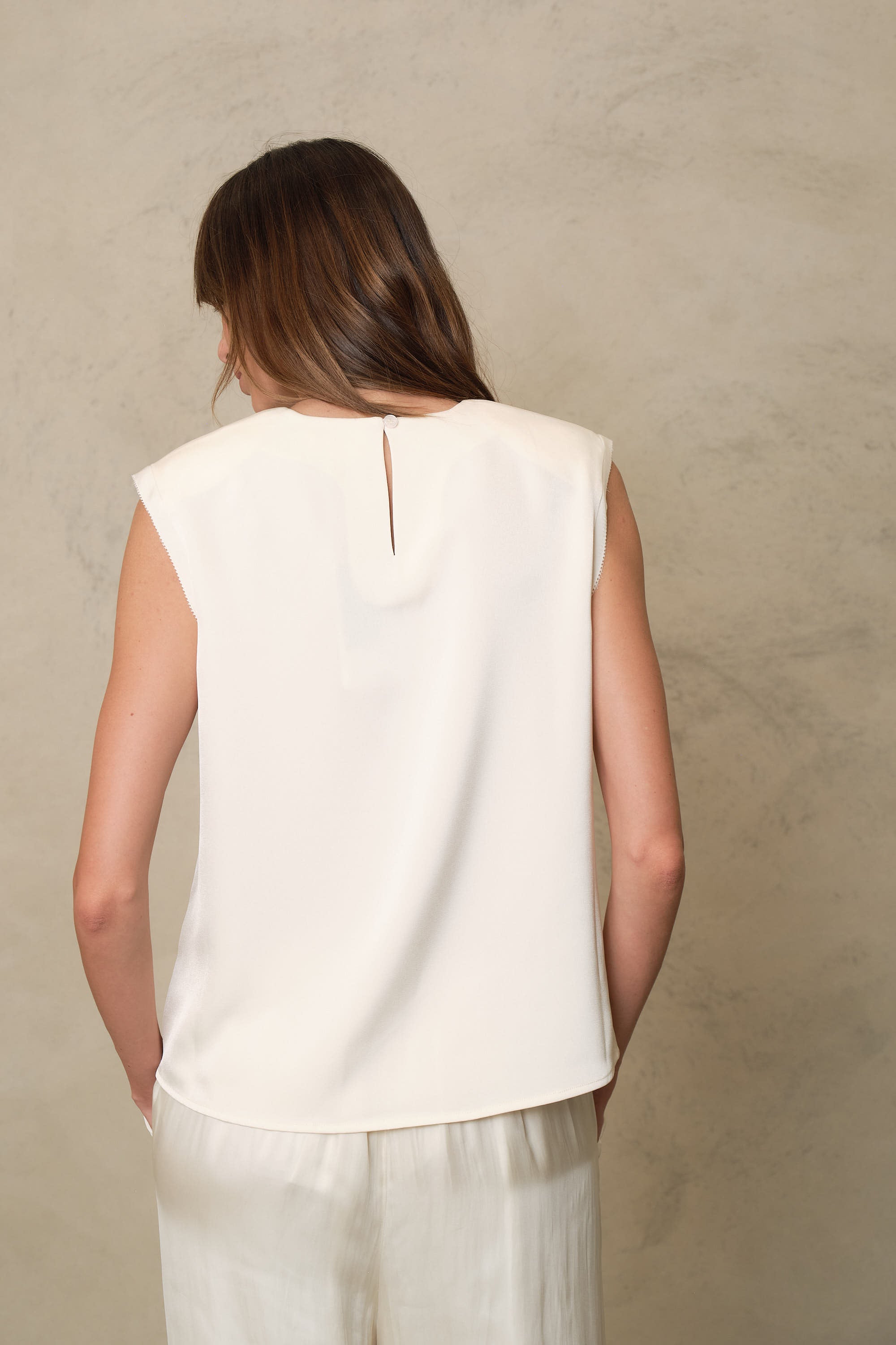 Skylar Satin Shoulder Pad T Shirt - Ivory
