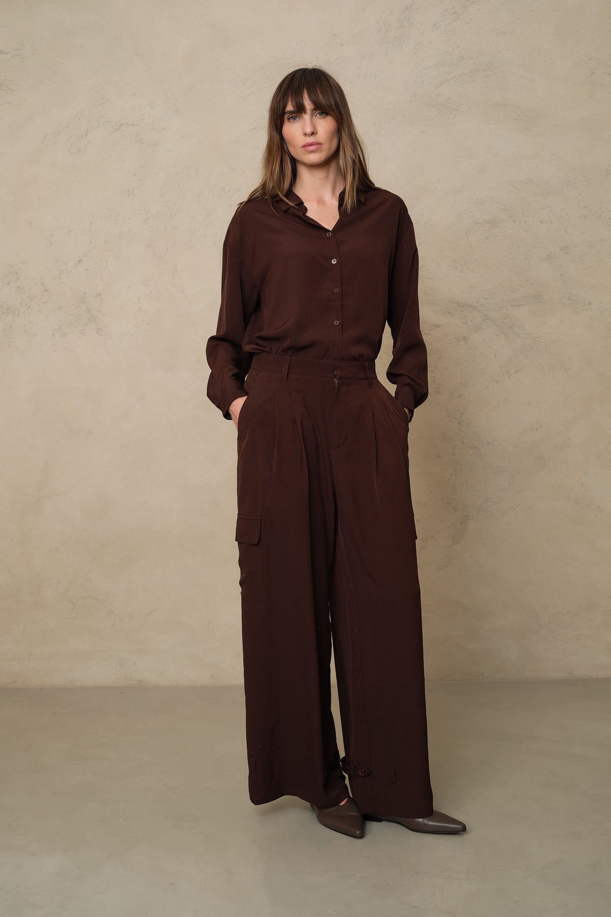 Wren balloon hem cargo trousers in chocolate