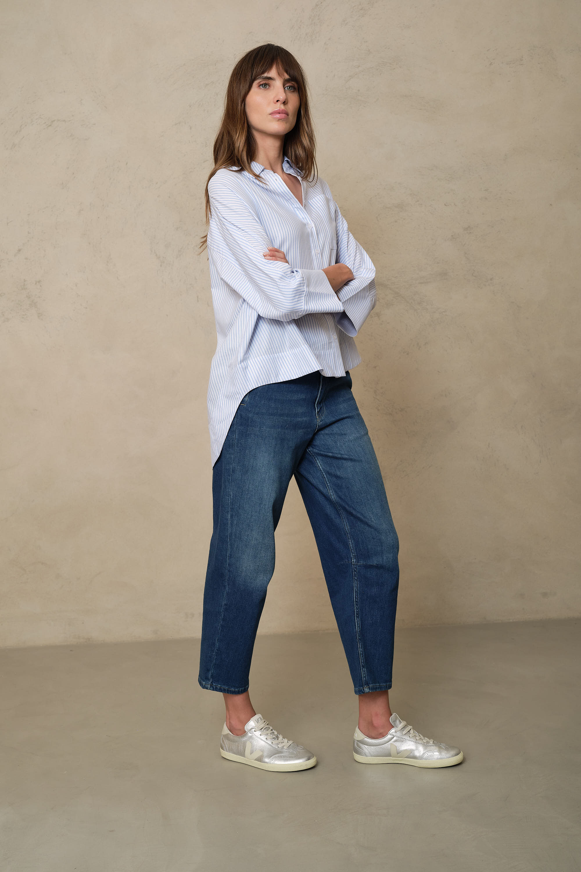 Olivia Oversized Poplin Shirt - Blue/White Stripe