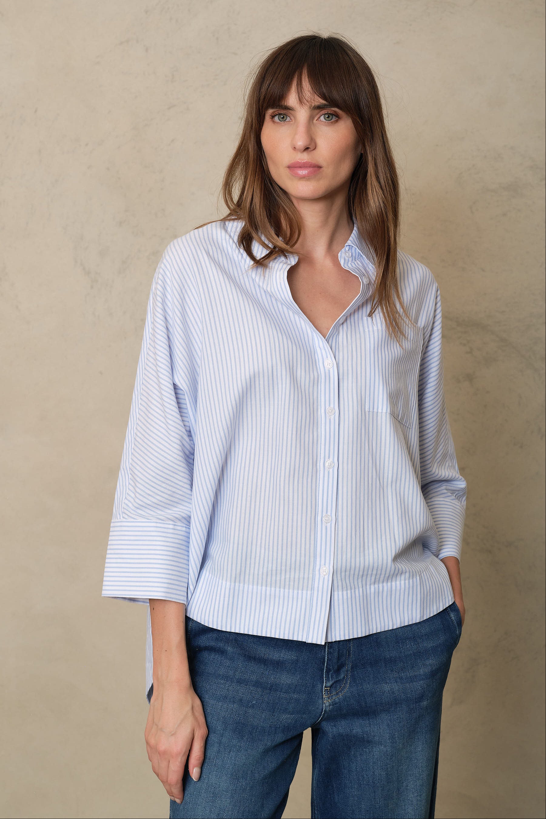 Olivia Oversized Poplin Shirt - Blue/White Stripe