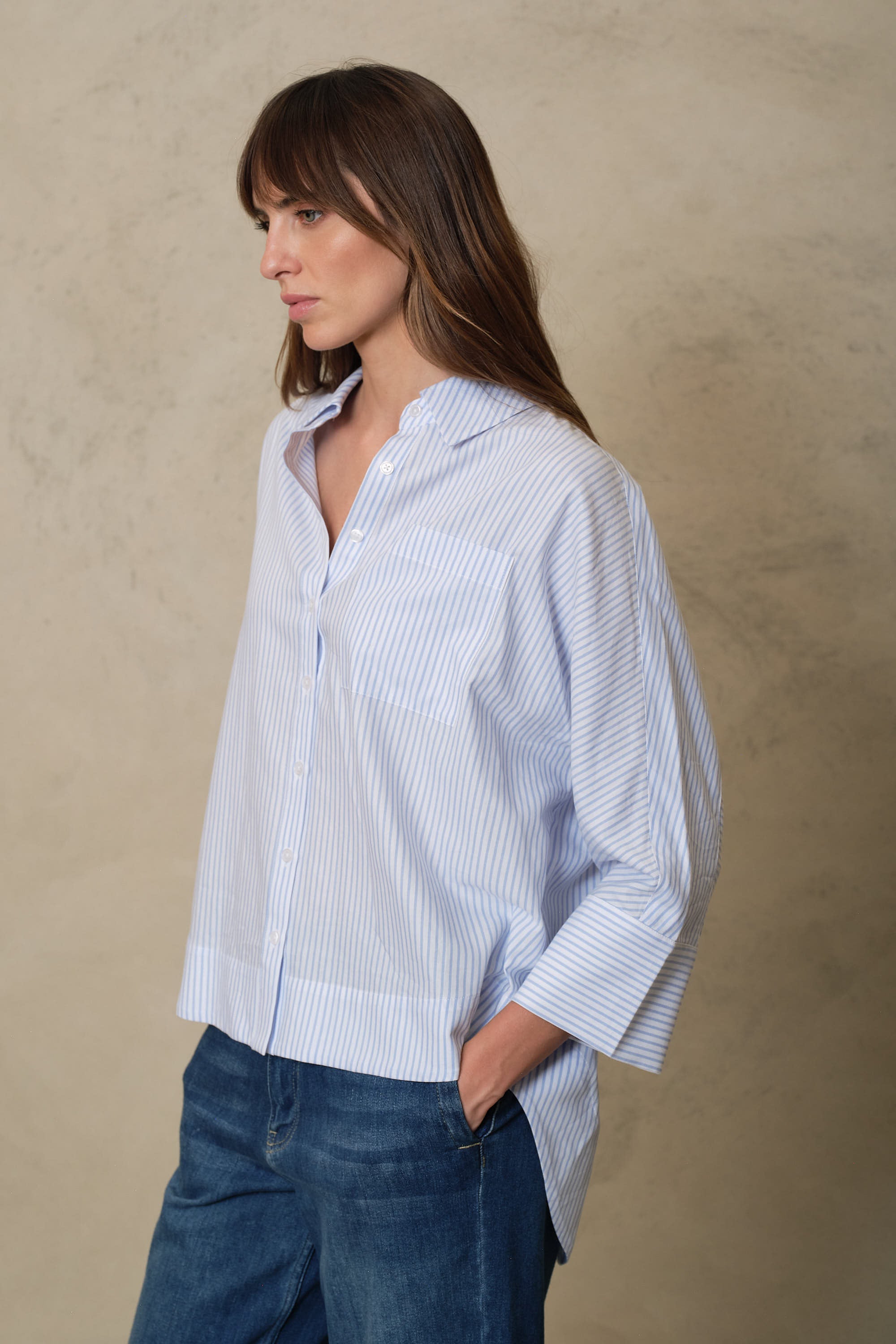 Olivia Oversized Poplin Shirt - Blue/White Stripe