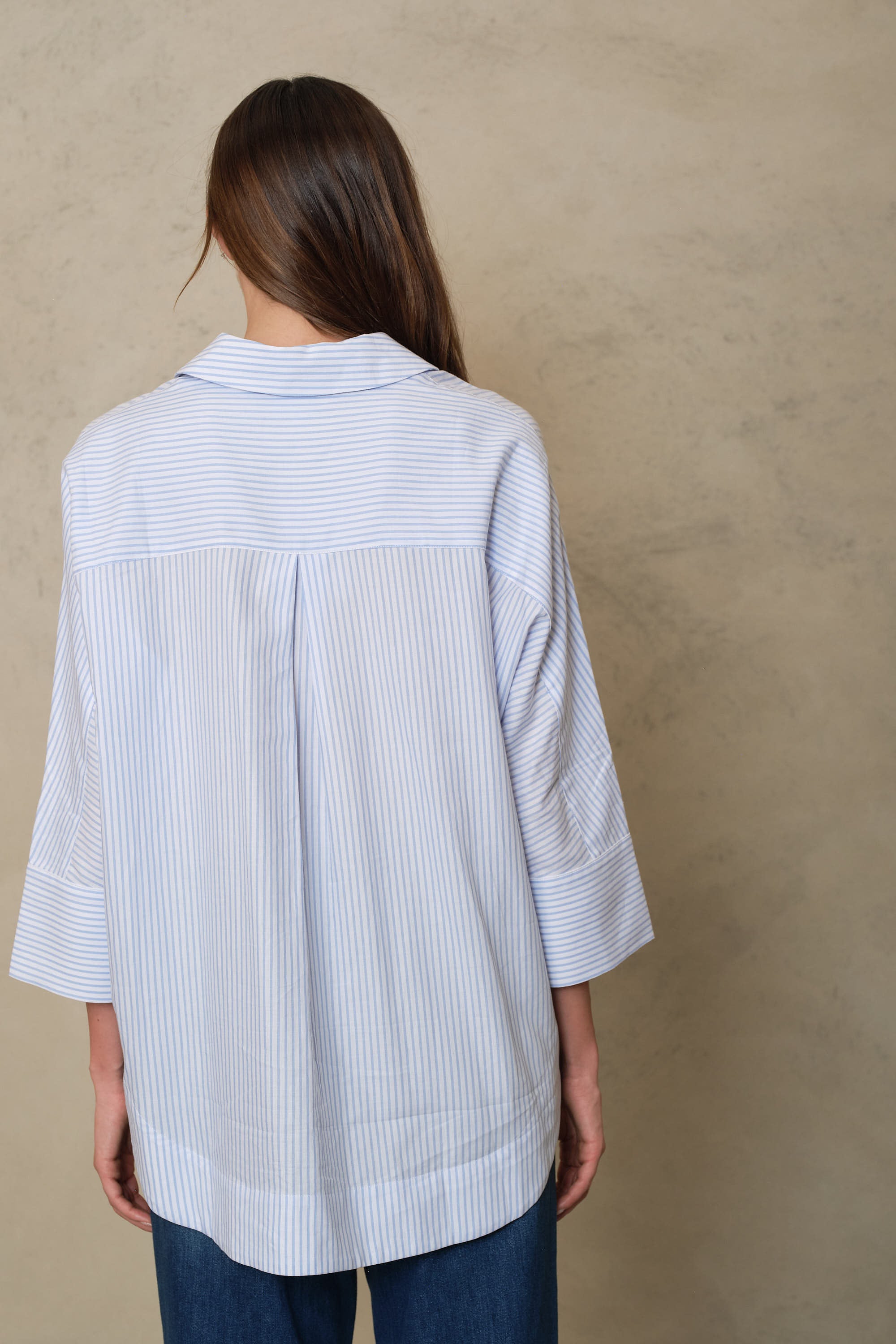 Olivia Oversized Poplin Shirt - Blue/White Stripe