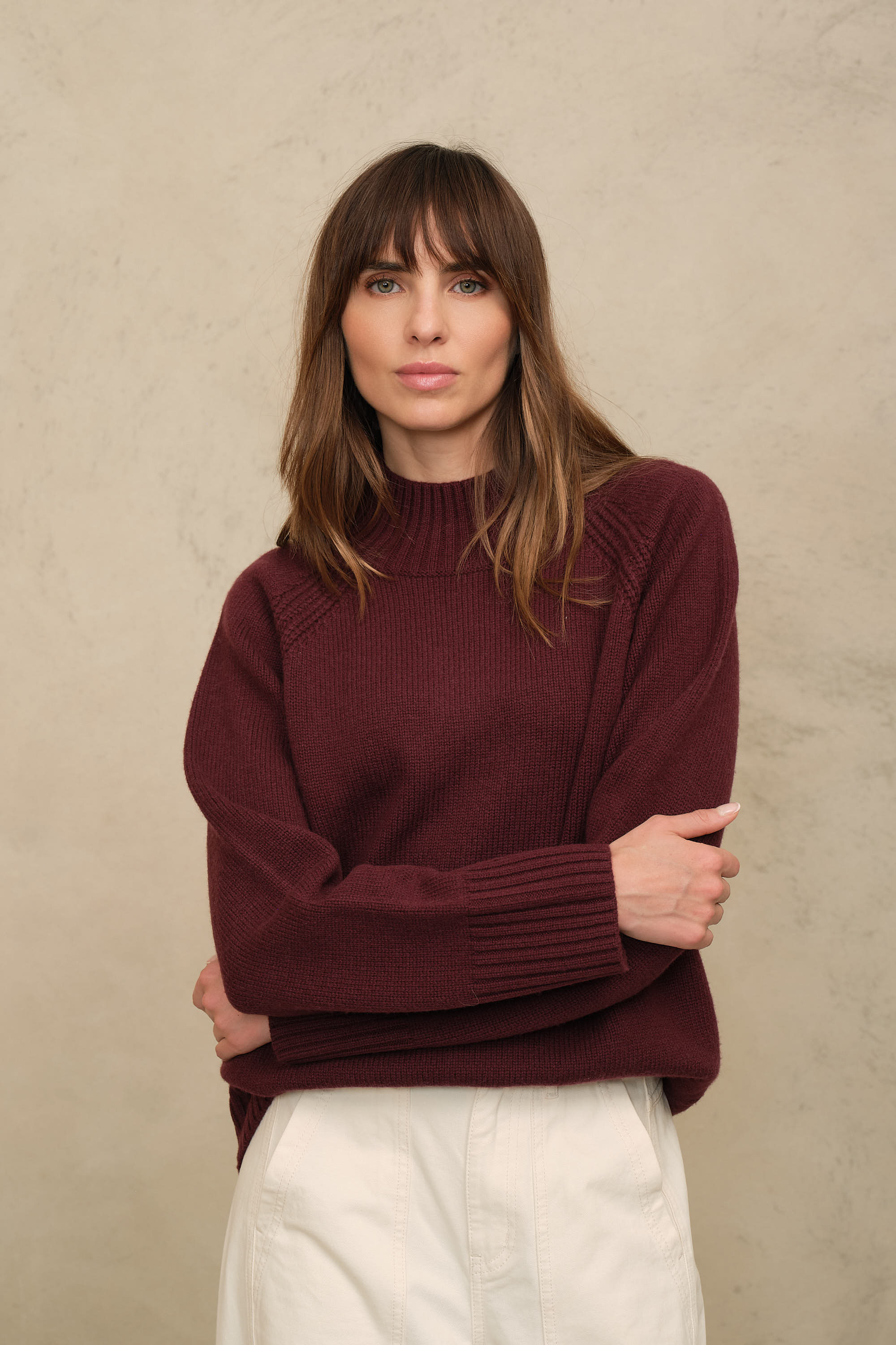 Bea funnel neck jumper in burgundy