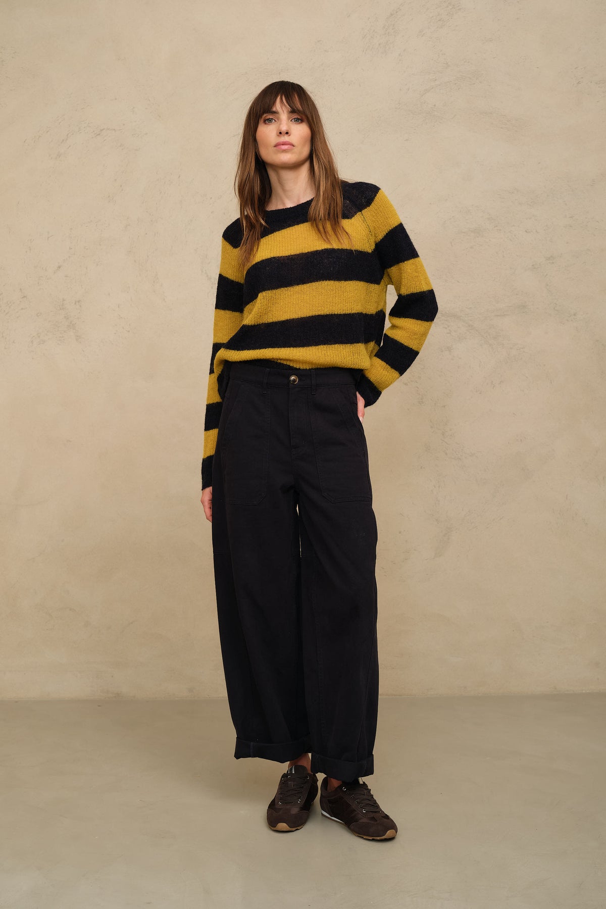 Felicity Loose Knit Striped Jumper - Navy/Mustard