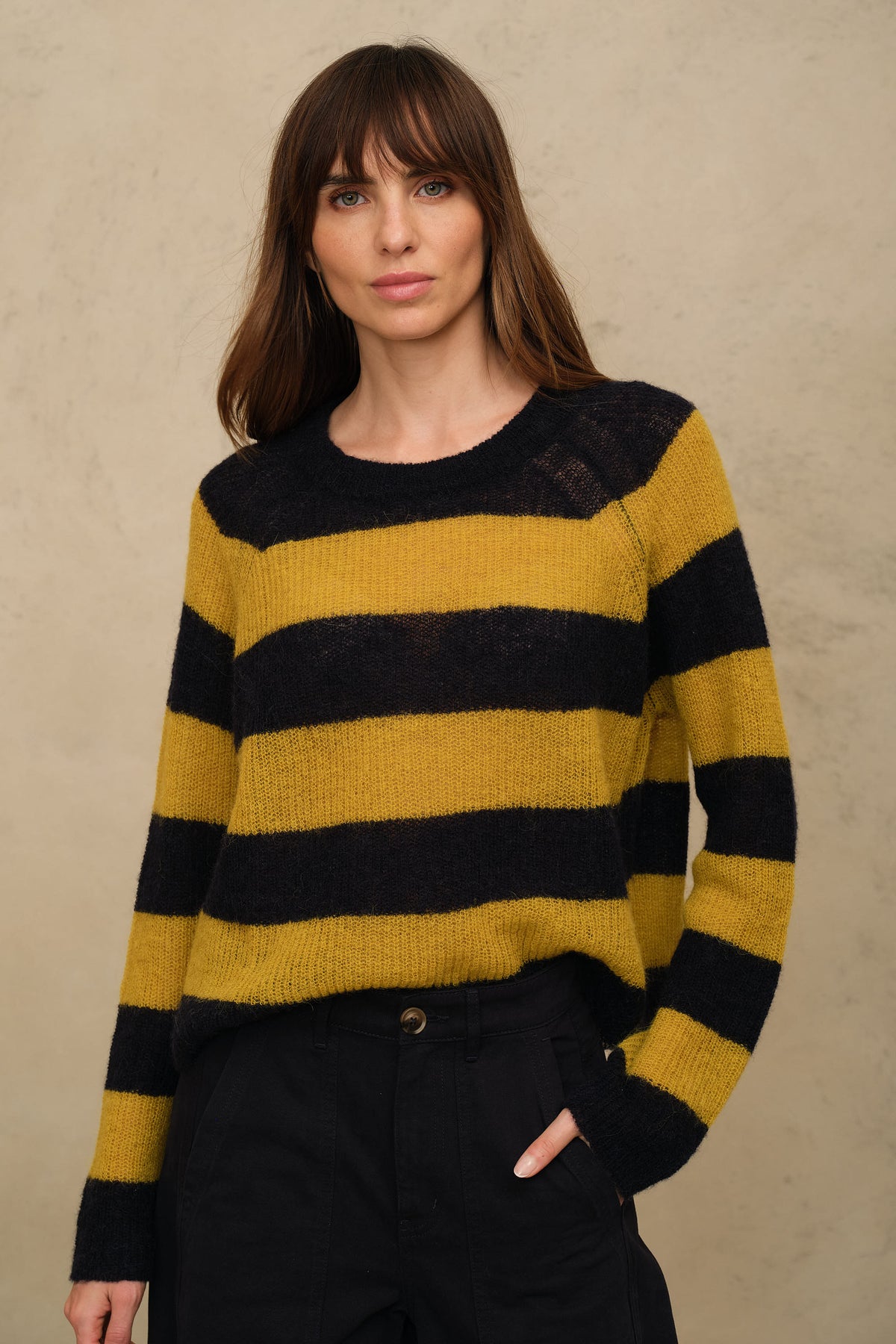 Felicity Loose Knit Striped Jumper - Navy/Mustard
