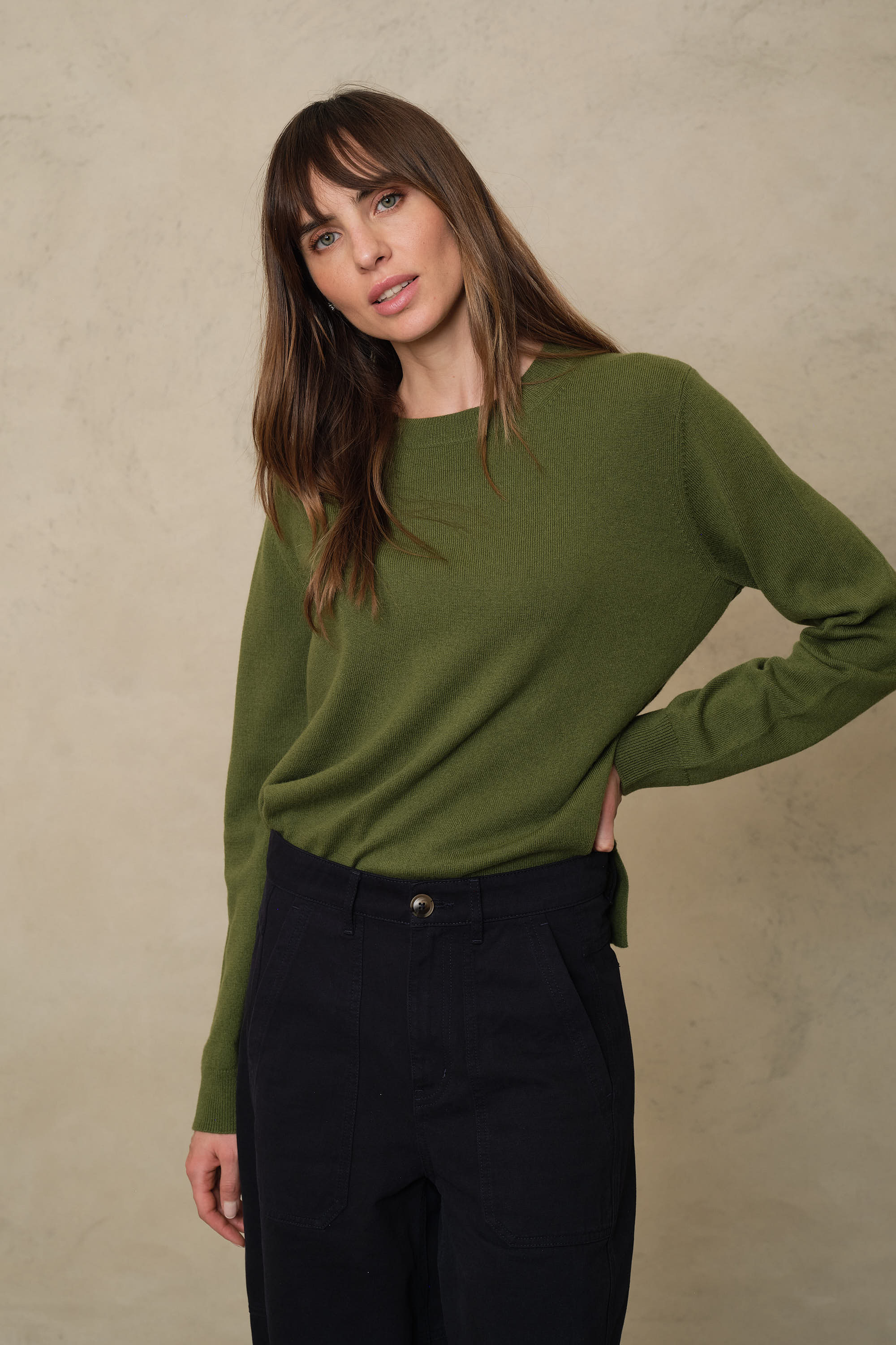 Alex Cashmere Blend Jumper - Light Olive