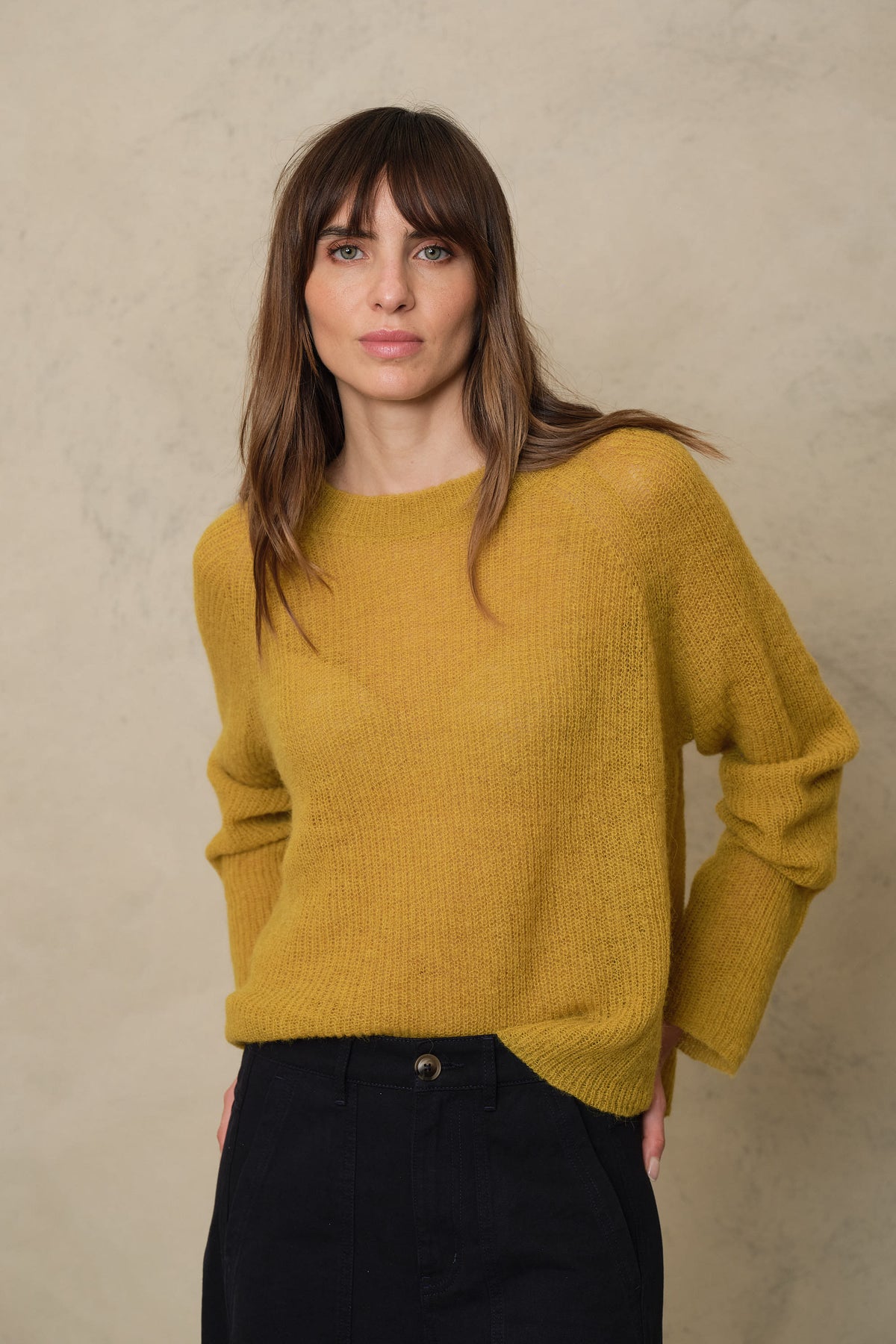 Felicity Loose Knit Striped Jumper - Mustard
