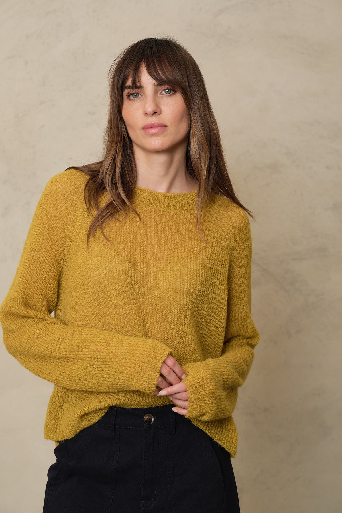 Felicity Loose Knit Striped Jumper - Mustard