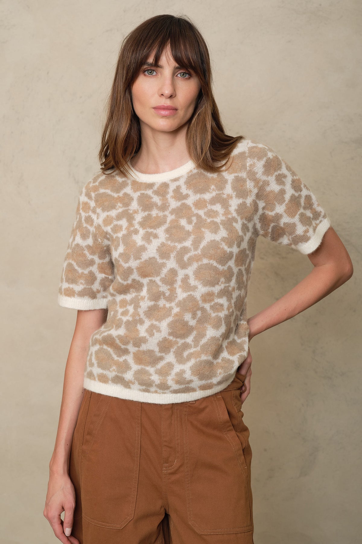 Cora Alpaca Blend Short Sleeve Striped Jumper - Neutral Animal Print