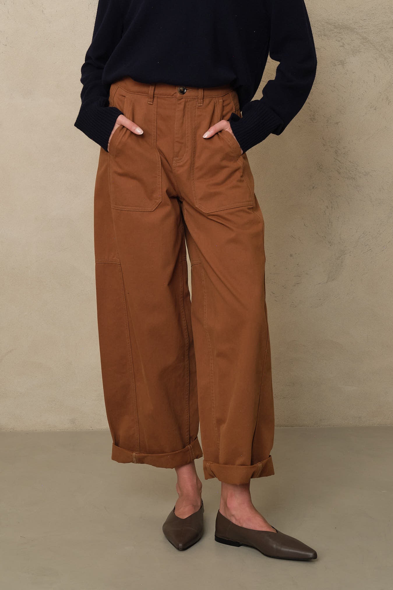 Billie Barrel Leg Trousers - Camel