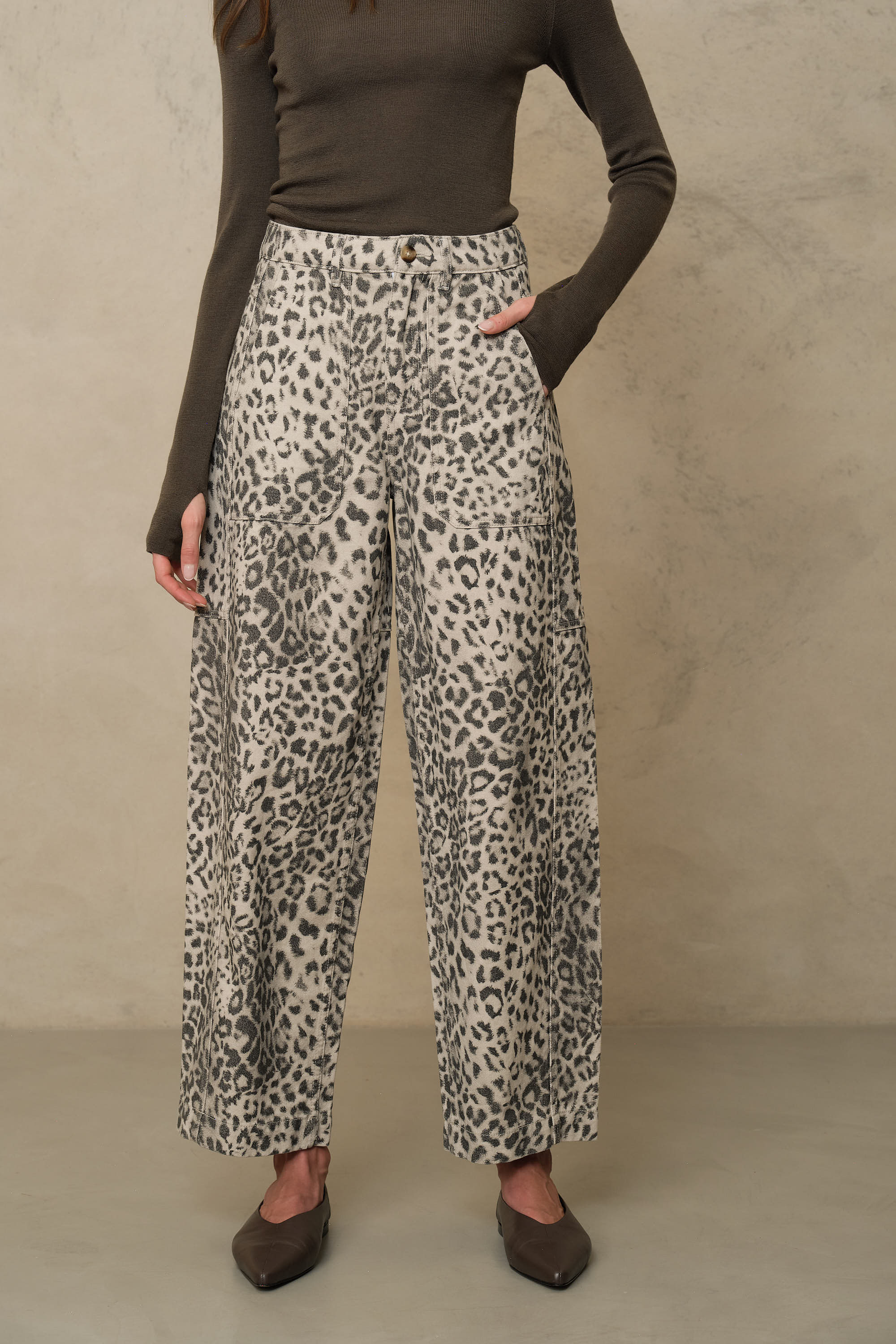Billie Barrel Leg Trousers - Leopard