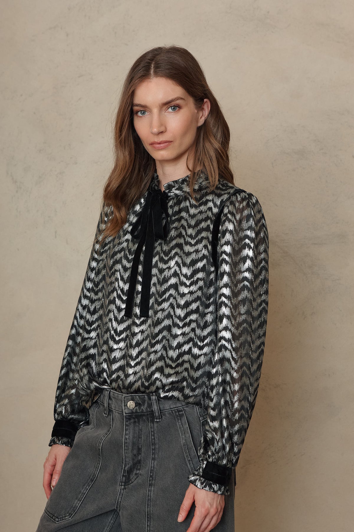 Jules Striped Blouse - Silver/Black
