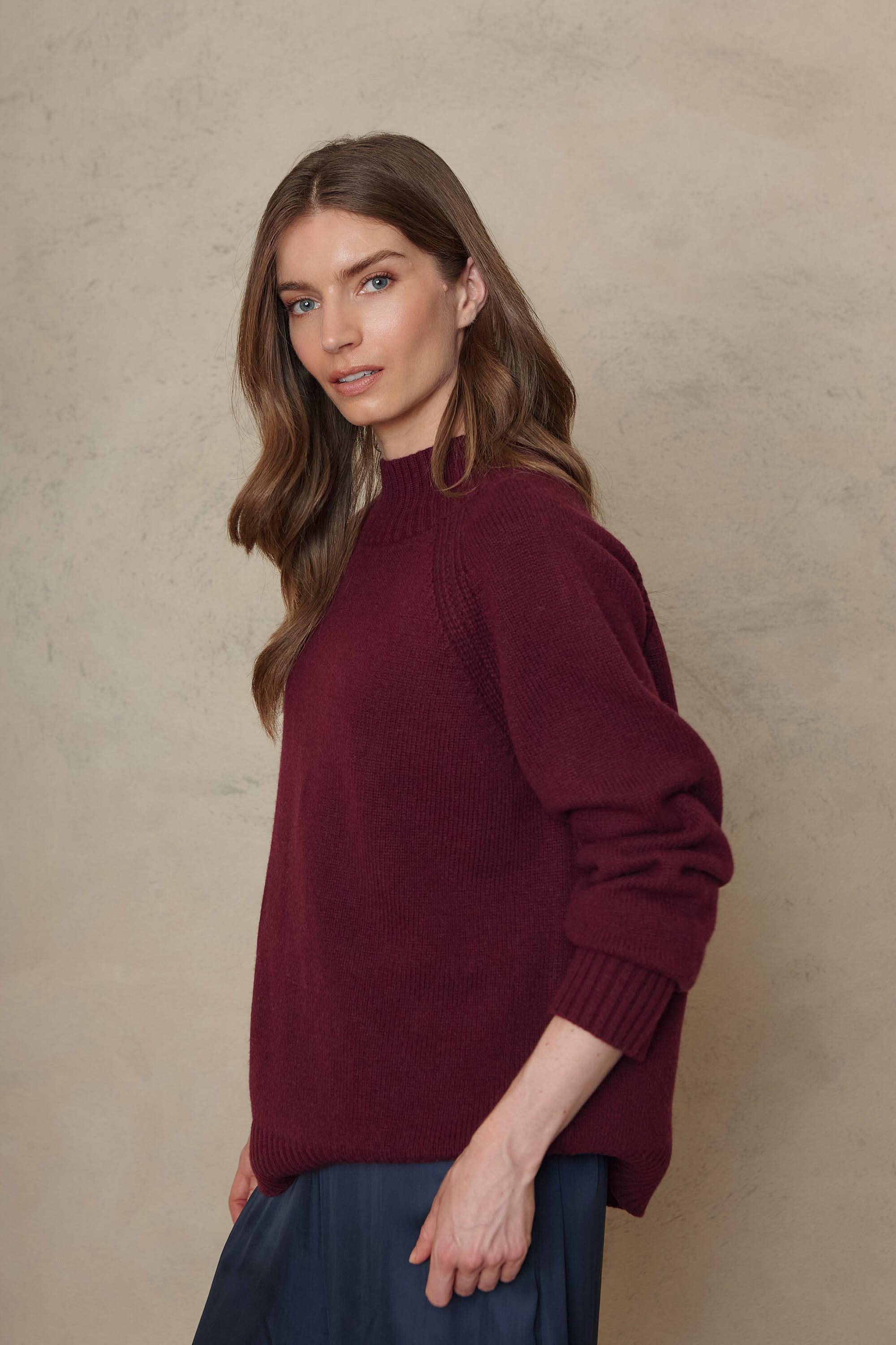 Bea funnel neck jumper in burgundy