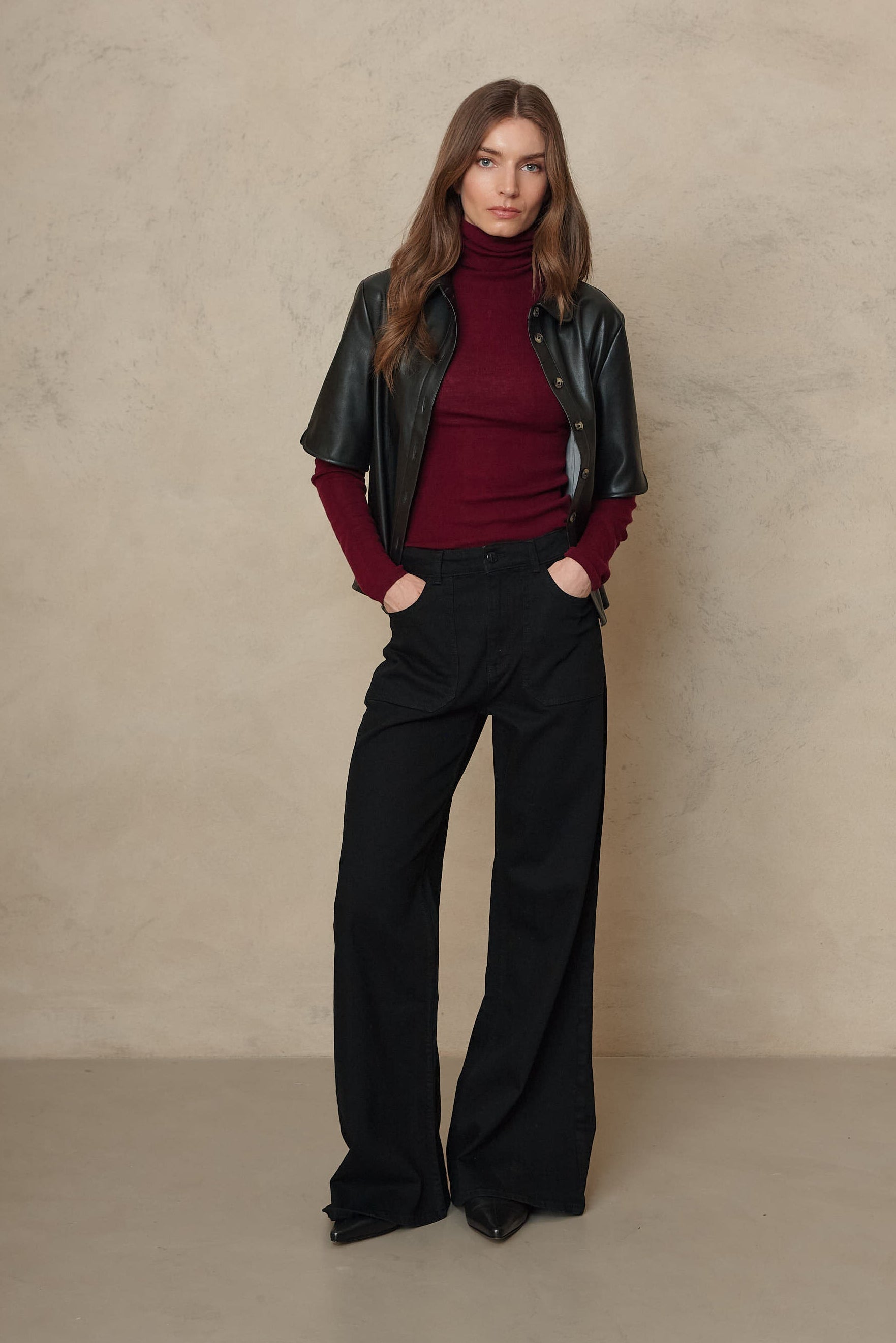 Orla Faux Leather Shirt - Black