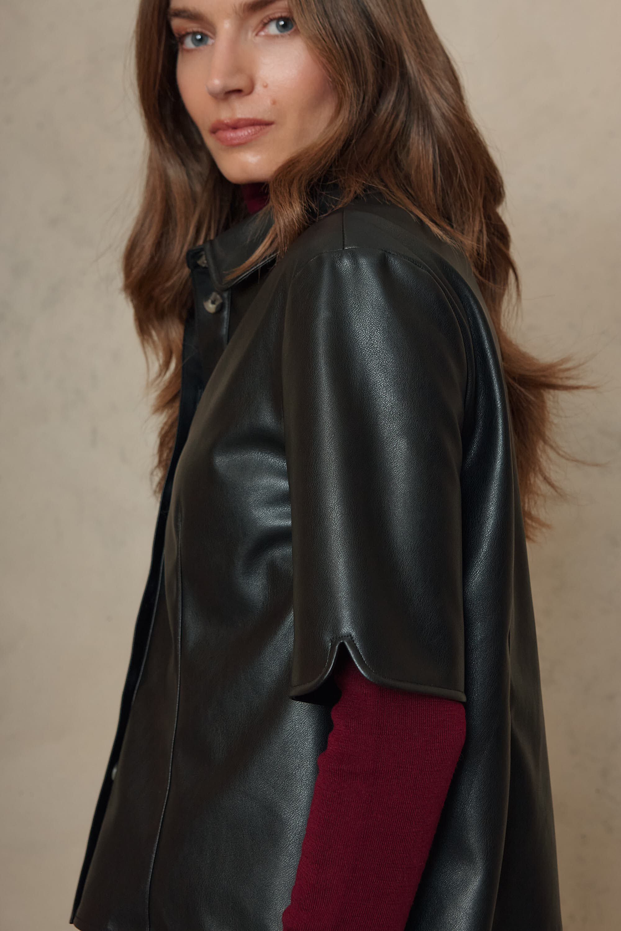 Orla Faux Leather Shirt - Black