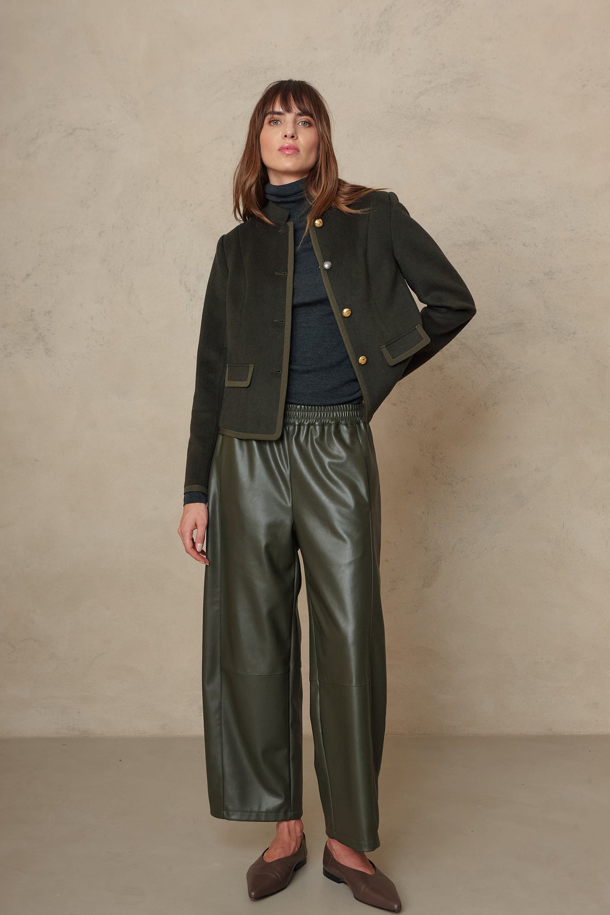 Greta military swing jacket in olive